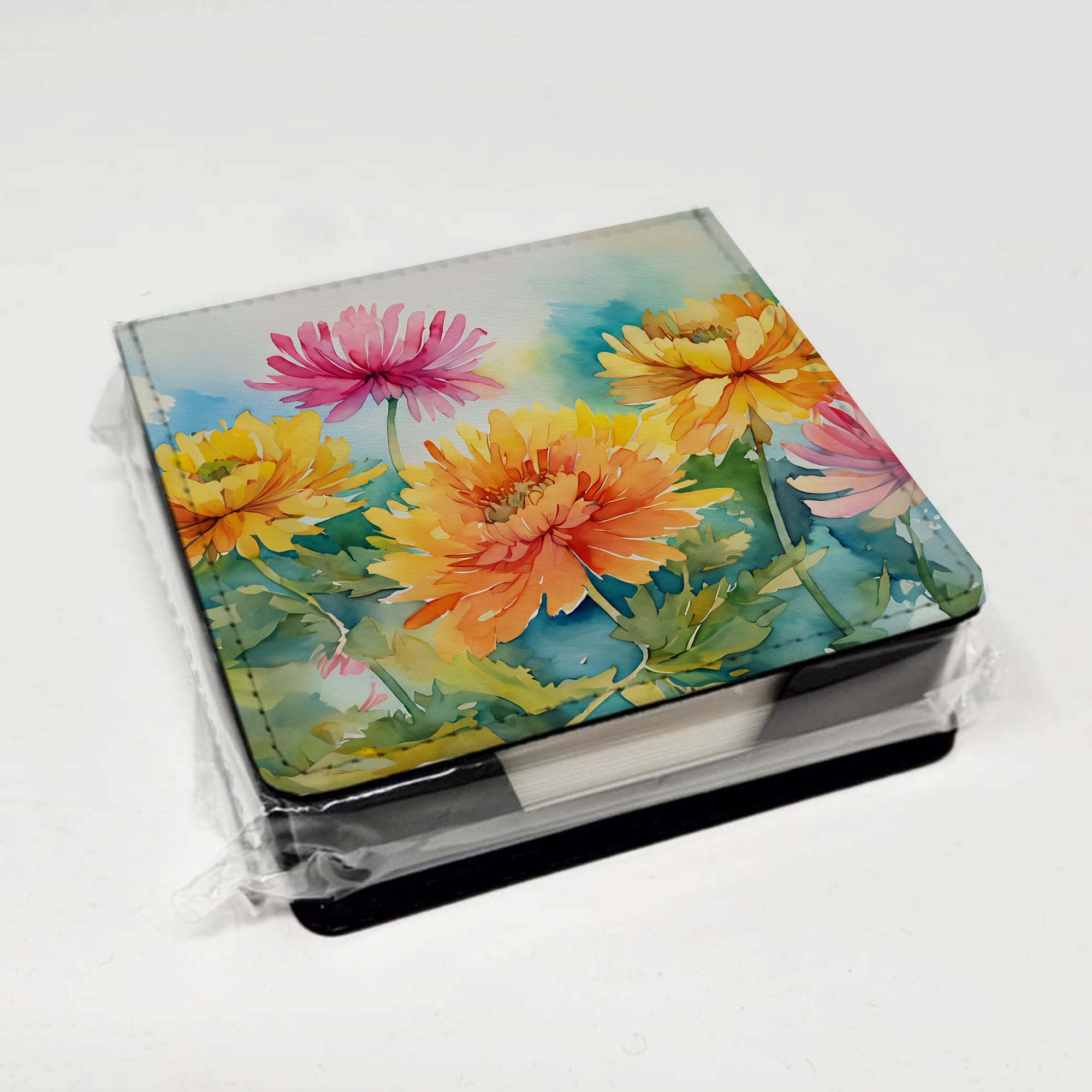 Caroline's Treasures Chrysanthemums in Watercolor PU Leather Note Paper Holder