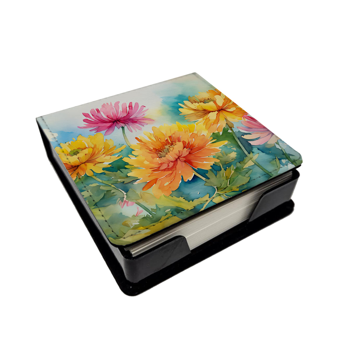 Caroline's Treasures Chrysanthemums in Watercolor PU Leather Note Paper Holder