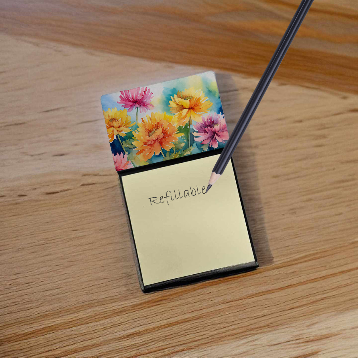Chrysanthemums in Watercolor Sticky Note Holder