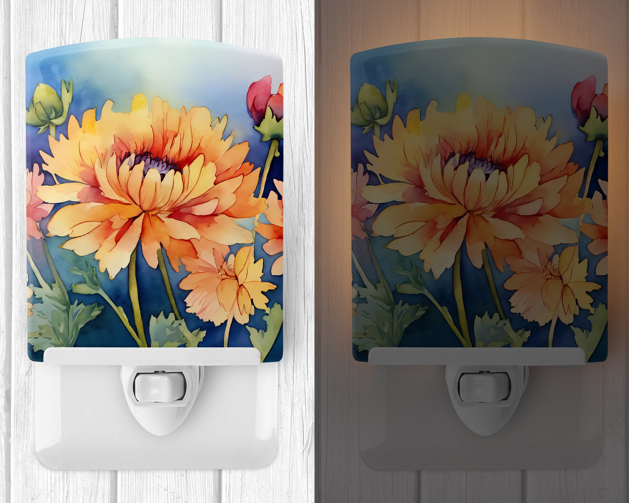 Buy this Chrysanthemums in Watercolor Ceramic Night Light
