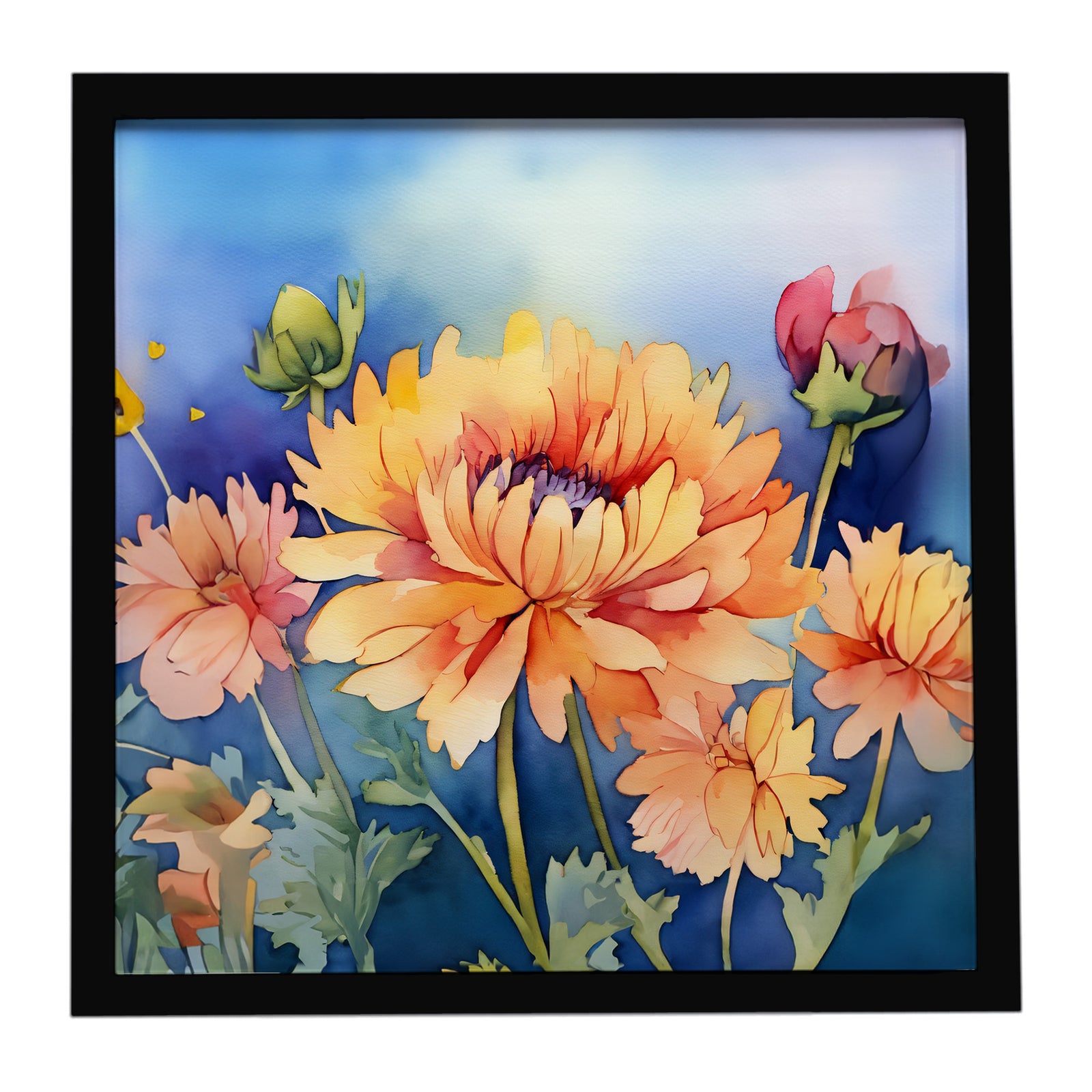 Caroline's Treasures Chrysanthemums in Watercolor Framed Metal Print