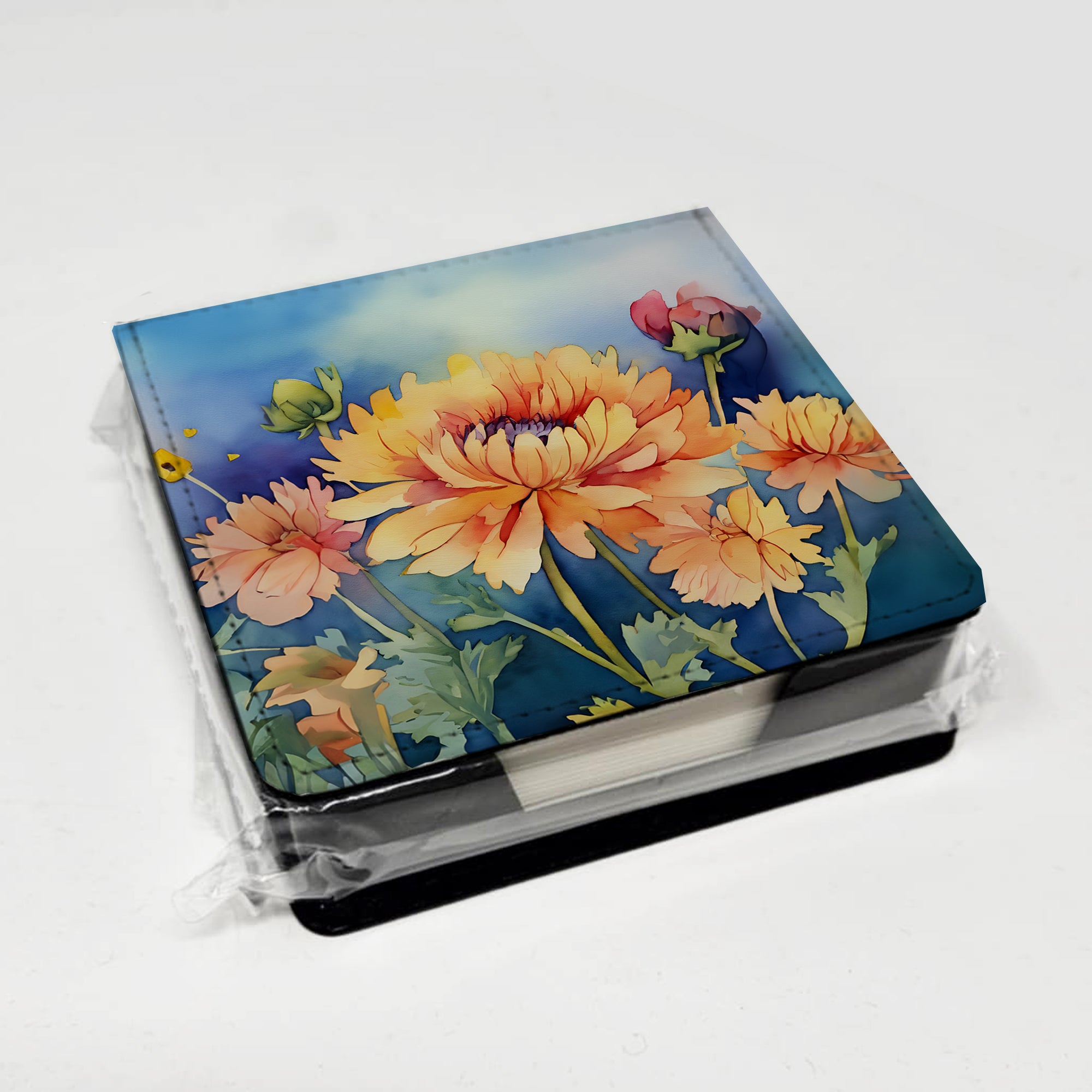 Caroline's Treasures Chrysanthemums in Watercolor PU Leather Note Paper Holder