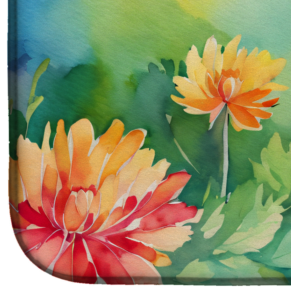 Caroline's Treasures Chrysanthemums in Watercolor Dish Drying Mat