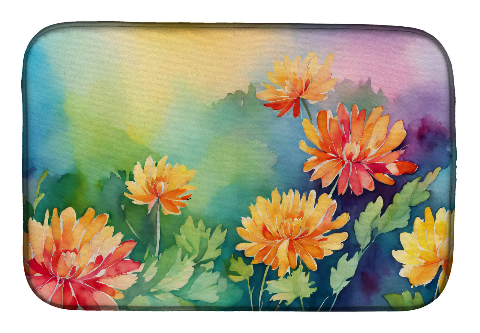 Caroline's Treasures Chrysanthemums in Watercolor Dish Drying Mat
