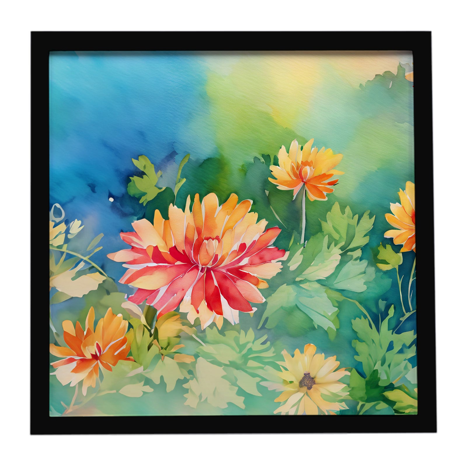 Caroline's Treasures Chrysanthemums in Watercolor Framed Metal Print
