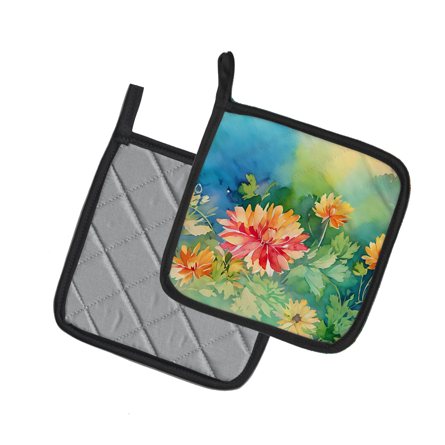 Caroline's Treasures Chrysanthemums in Watercolor Pot Holders - Set of 2 Decorative Kitchen Helpers | Made in the USA