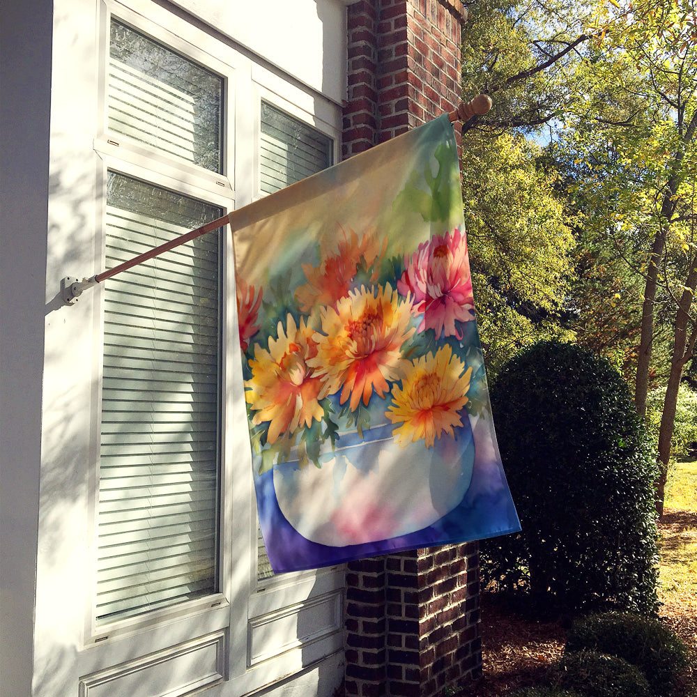Chrysanthemums in Watercolor House Flag