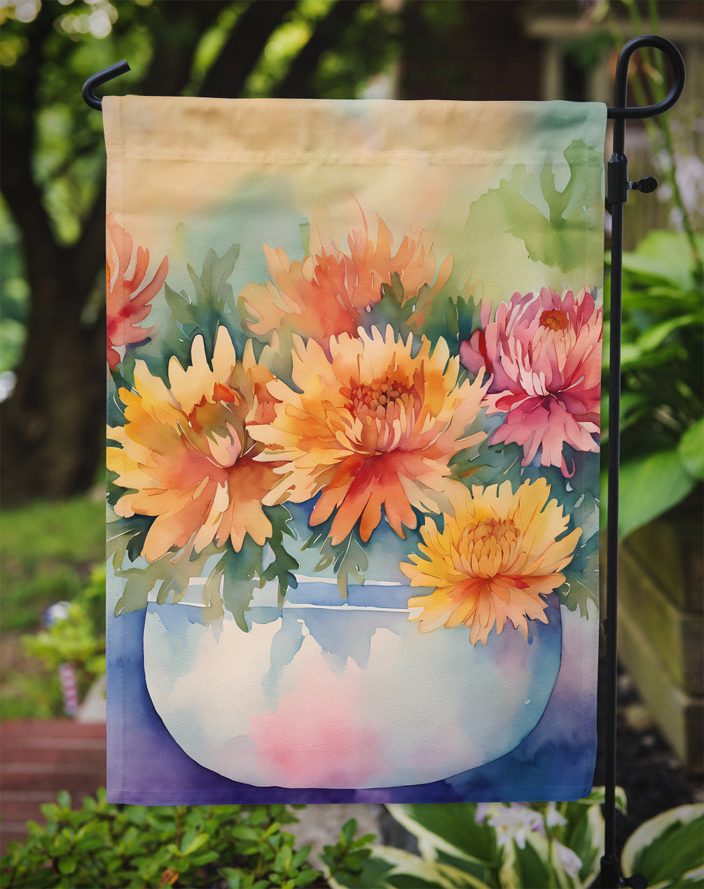 Chrysanthemums in Watercolor Garden Flag