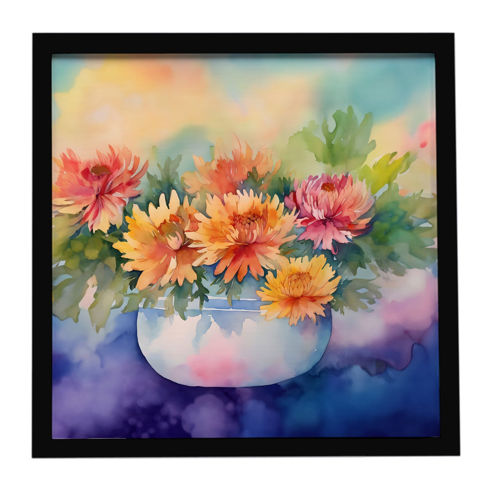 Caroline's Treasures Chrysanthemums in Watercolor Framed Metal Print