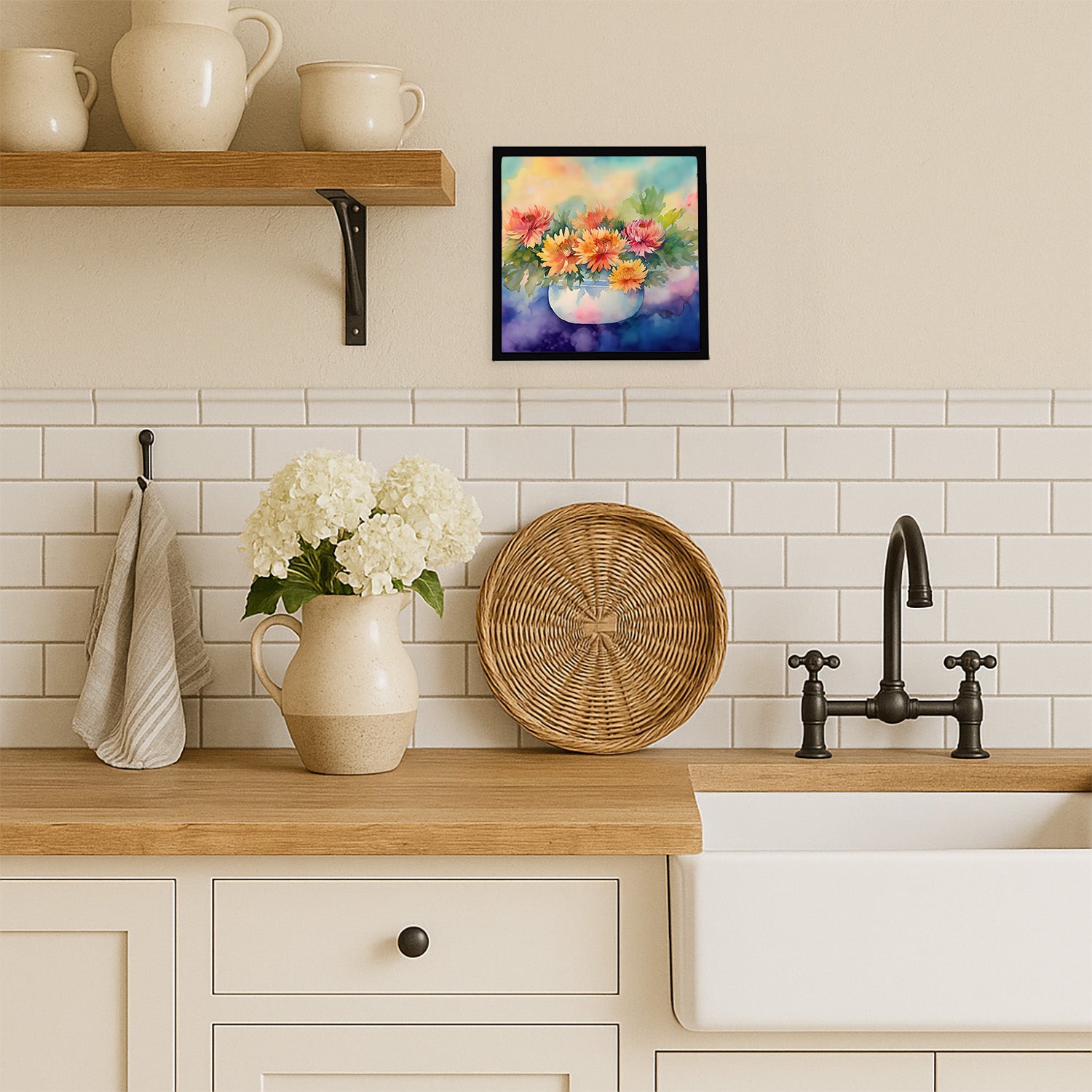 Caroline's Treasures Chrysanthemums in Watercolor Framed Metal Print