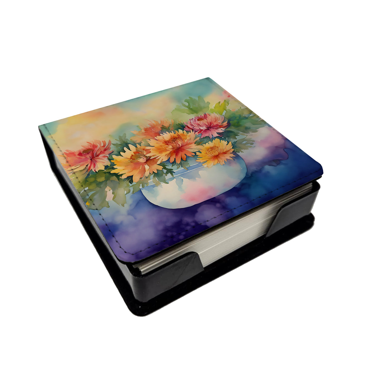 Caroline's Treasures Chrysanthemums in Watercolor PU Leather Note Paper Holder