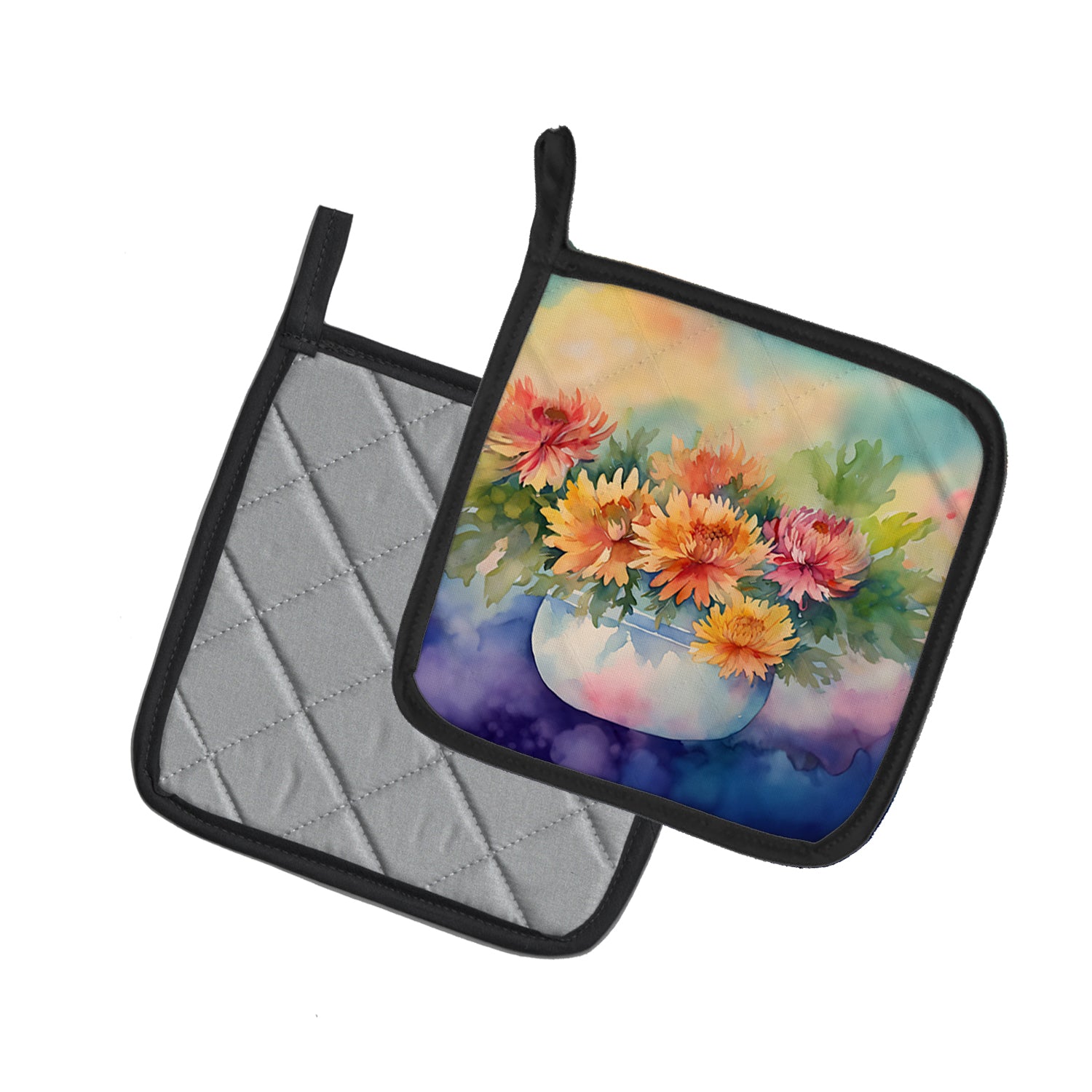 Caroline's Treasures Chrysanthemums in Watercolor Pot Holders - Set of 2 Decorative Kitchen Helpers | Made in the USA