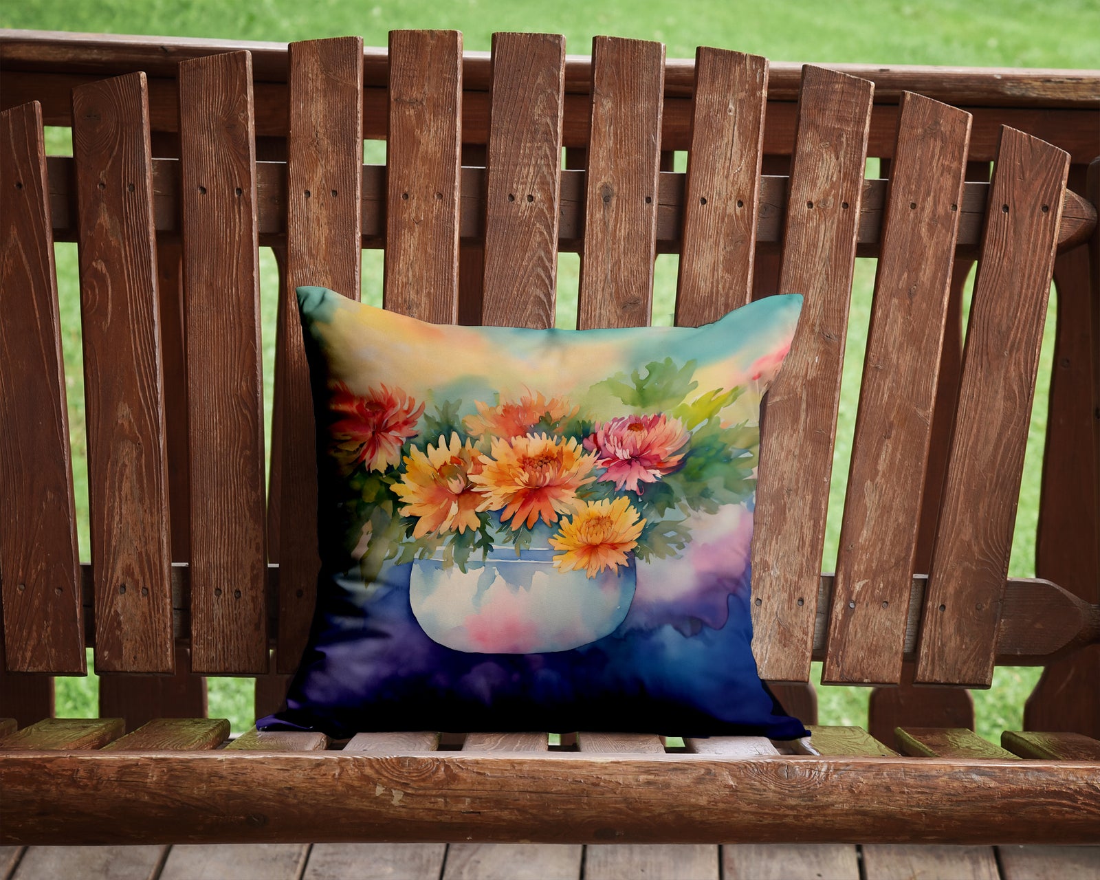 Caroline's Treasures Chrysanthemums in Watercolor Throw Pillow - 14x14 Decorative Pillow – Art for Your Home & Patio