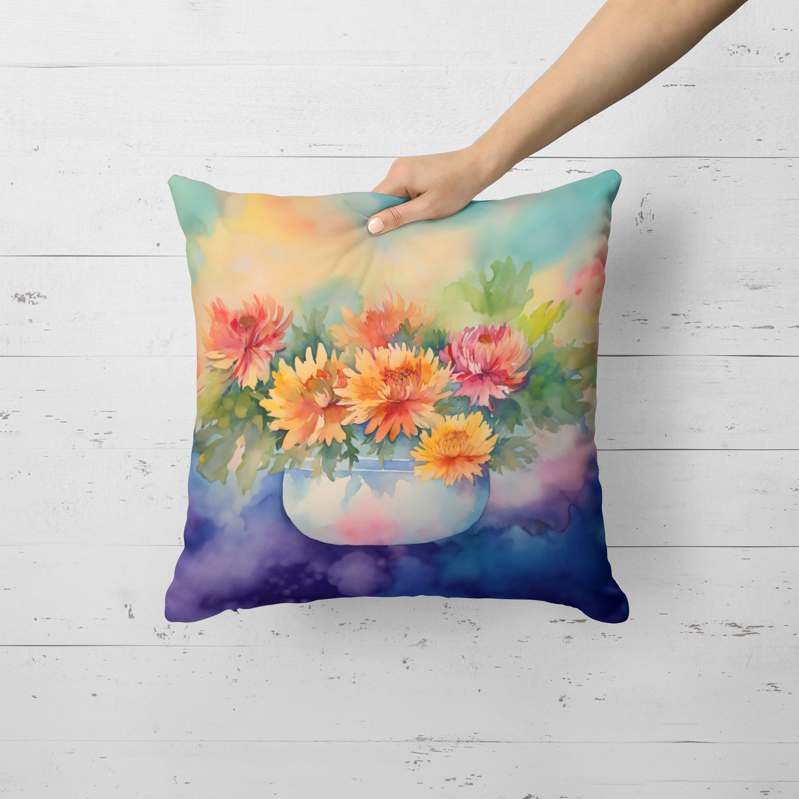 Caroline's Treasures Chrysanthemums in Watercolor Throw Pillow