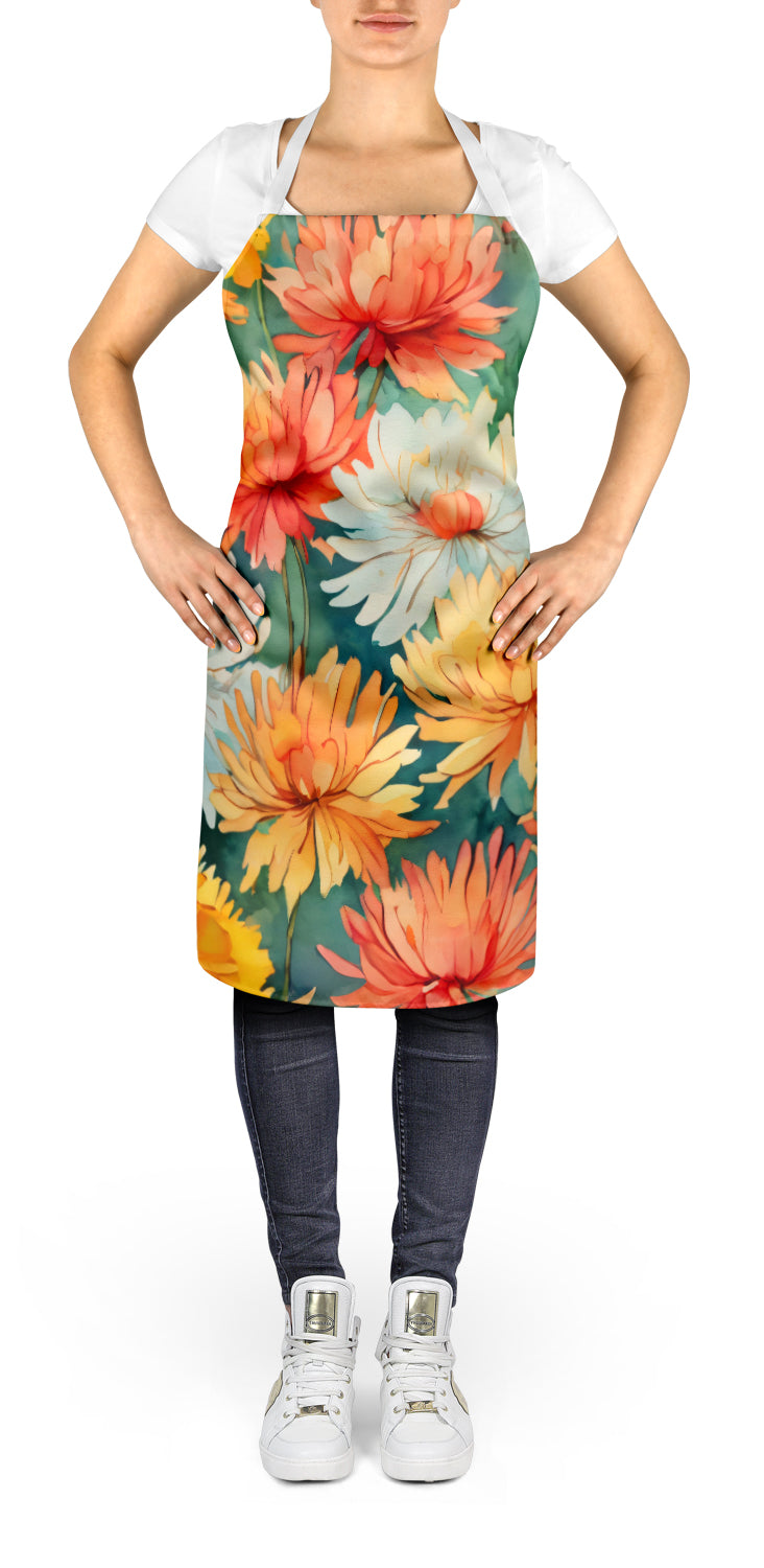Caroline's Treasures Chrysanthemums in Watercolor Apron – Artist-Designed Kitchen, BBQ & Craft Apron