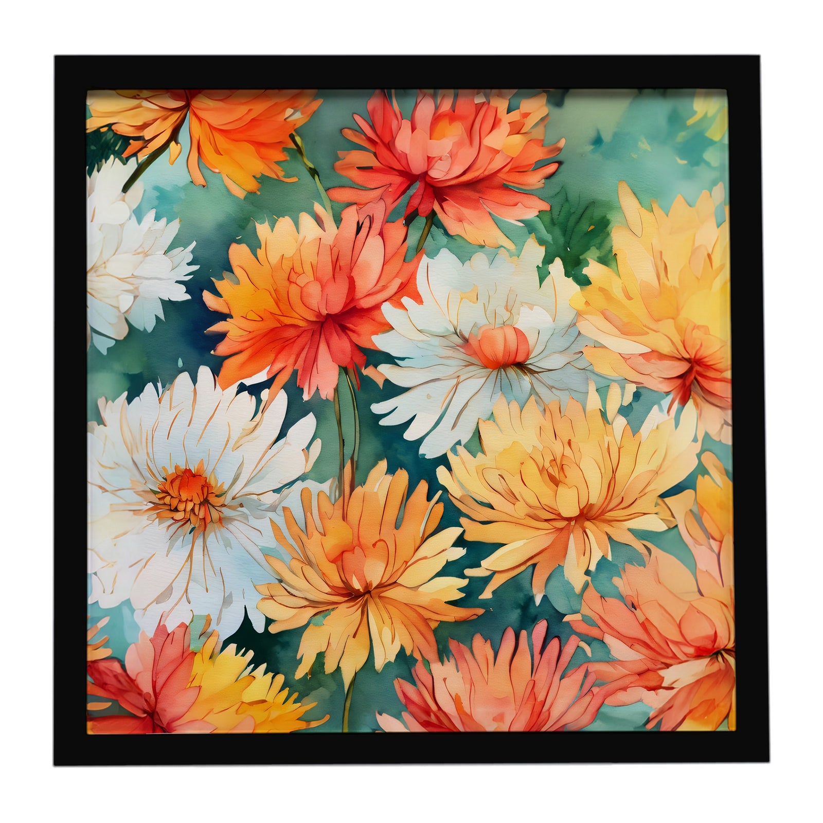 Caroline's Treasures Chrysanthemums in Watercolor Framed Metal Print