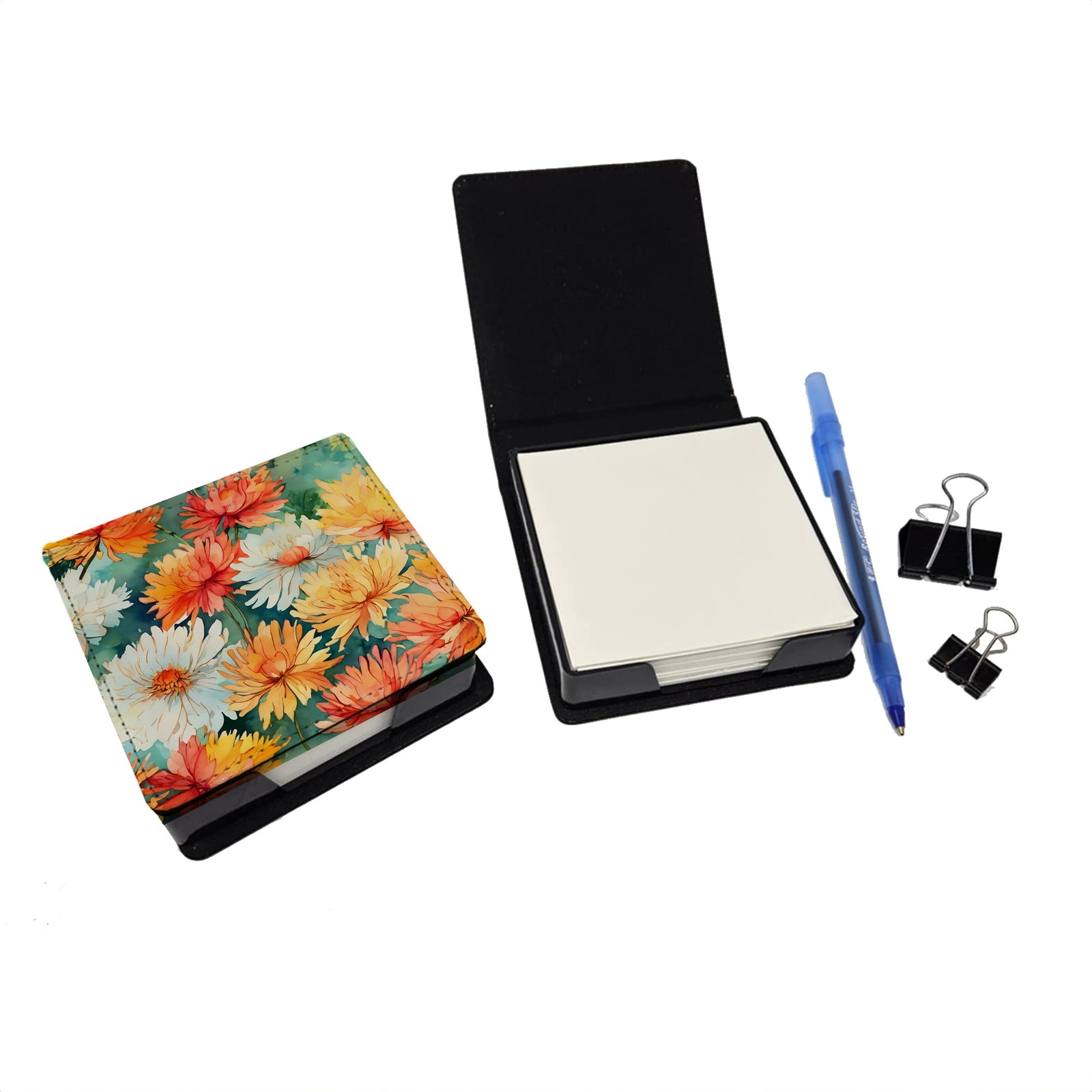 Caroline's Treasures Chrysanthemums in Watercolor PU Leather Note Paper Holder