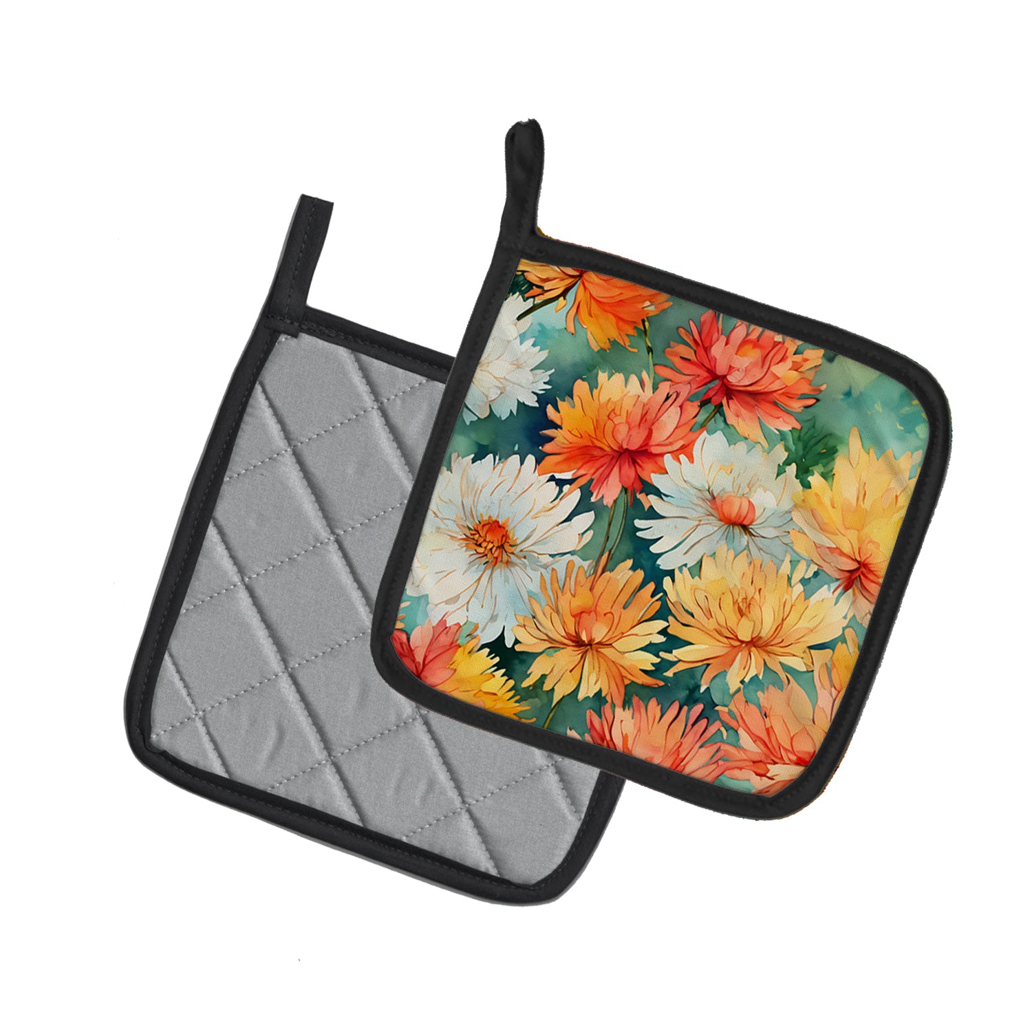 Caroline's Treasures Chrysanthemums in Watercolor Pot Holders - Set of 2 Decorative Kitchen Helpers | Made in the USA