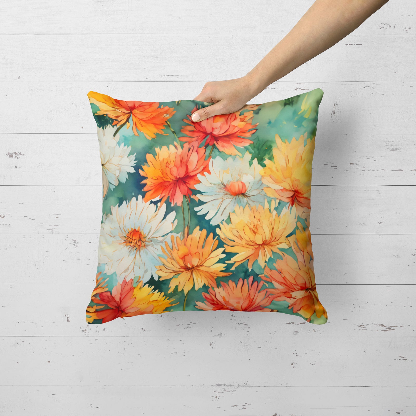 Caroline's Treasures Chrysanthemums in Watercolor Throw Pillow
