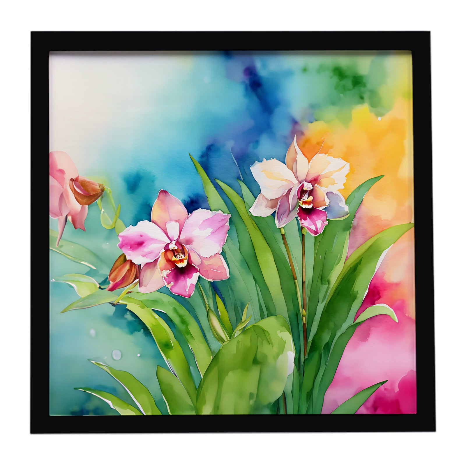 Caroline's Treasures Orchids in Watercolor Framed Metal Print