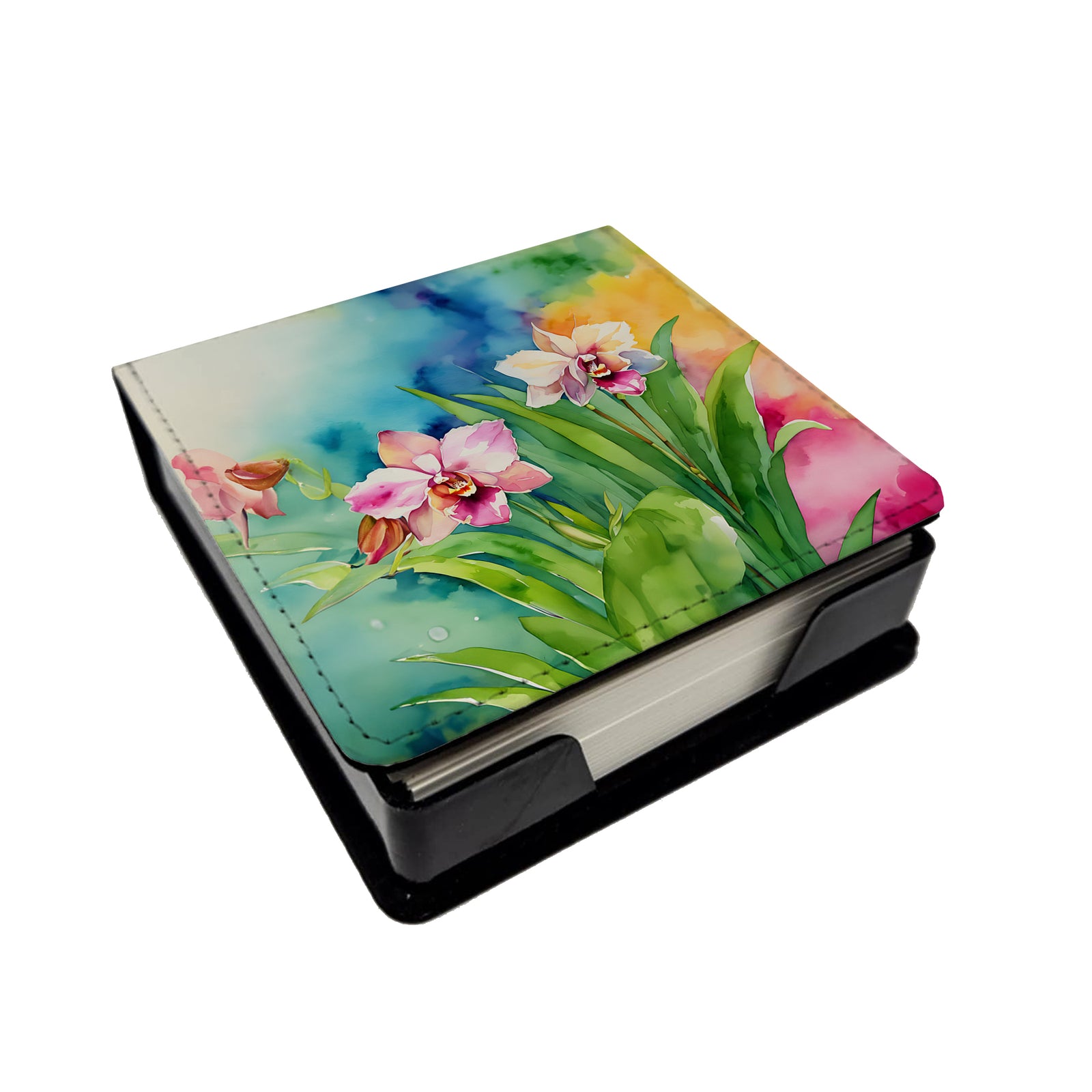 Caroline's Treasures Orchids in Watercolor PU Leather Note Paper Holder