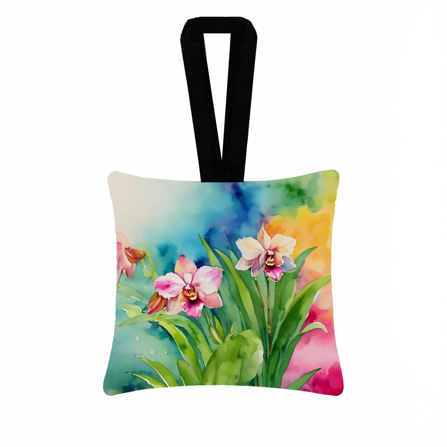 Caroline's Treasures Orchids in Watercolor Hanging Square Fabric Ornament 3.5 × 3.5