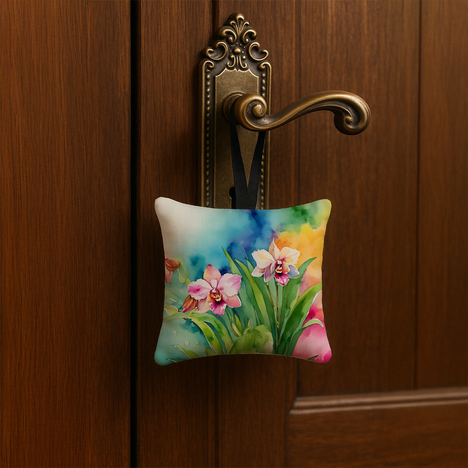 Caroline's Treasures Orchids in Watercolor Hanging Square Fabric Ornament 3.5 × 3.5