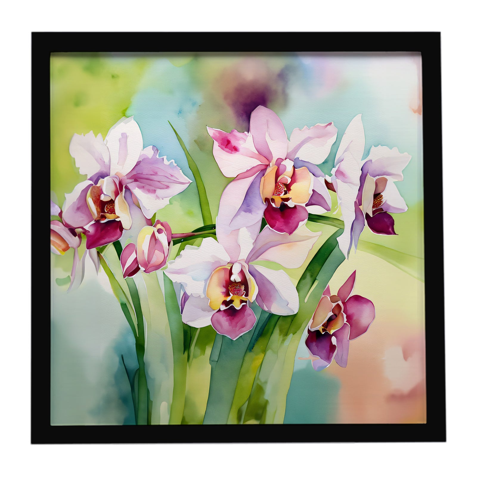 Caroline's Treasures Orchids in Watercolor Framed Metal Print