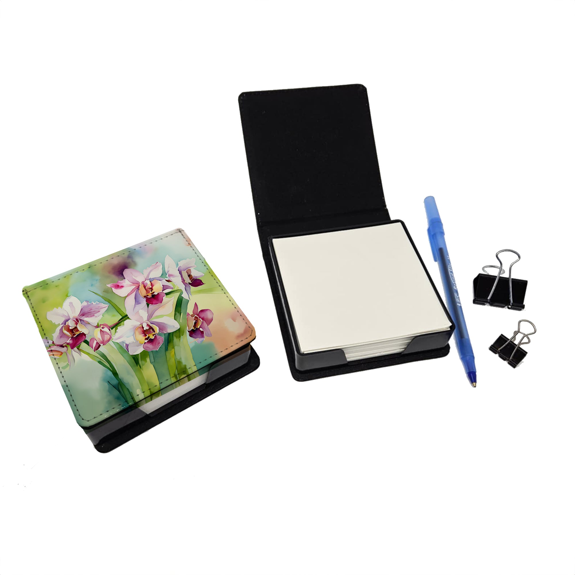 Caroline's Treasures Orchids in Watercolor PU Leather Note Paper Holder