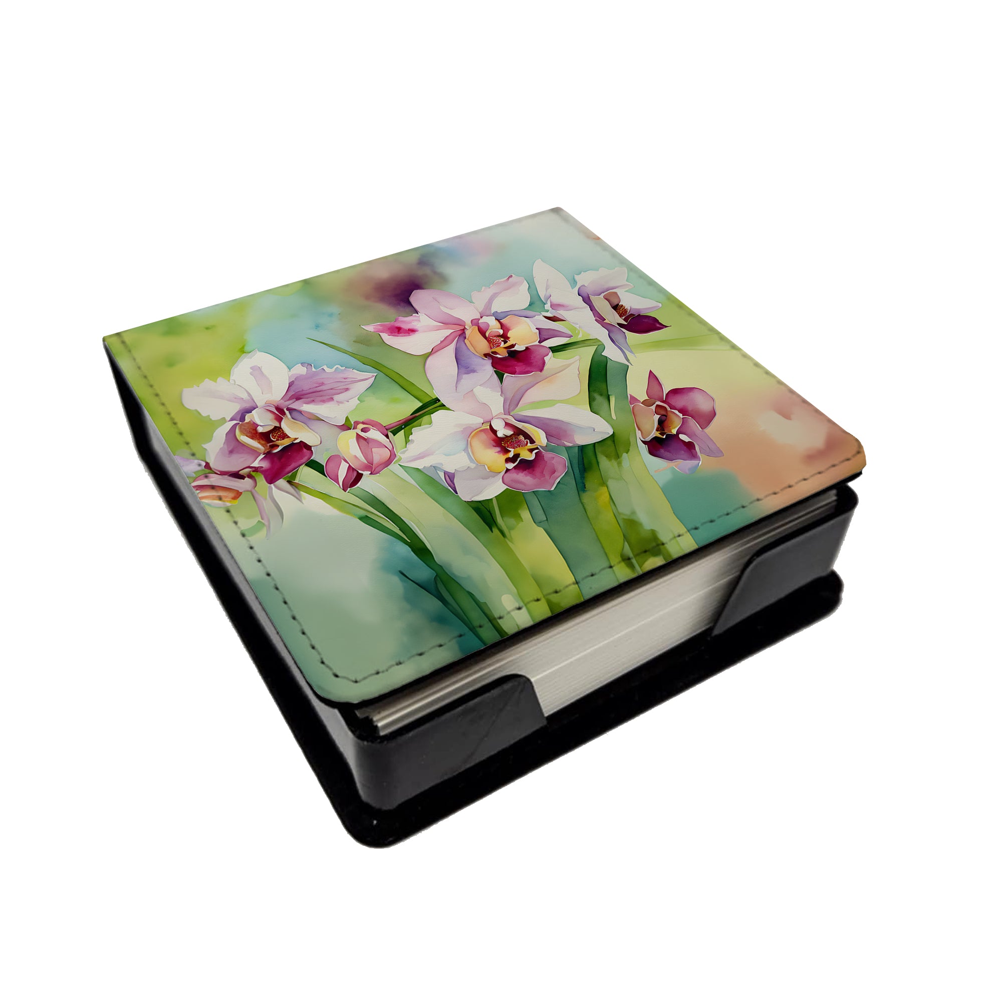 Caroline's Treasures Orchids in Watercolor PU Leather Note Paper Holder