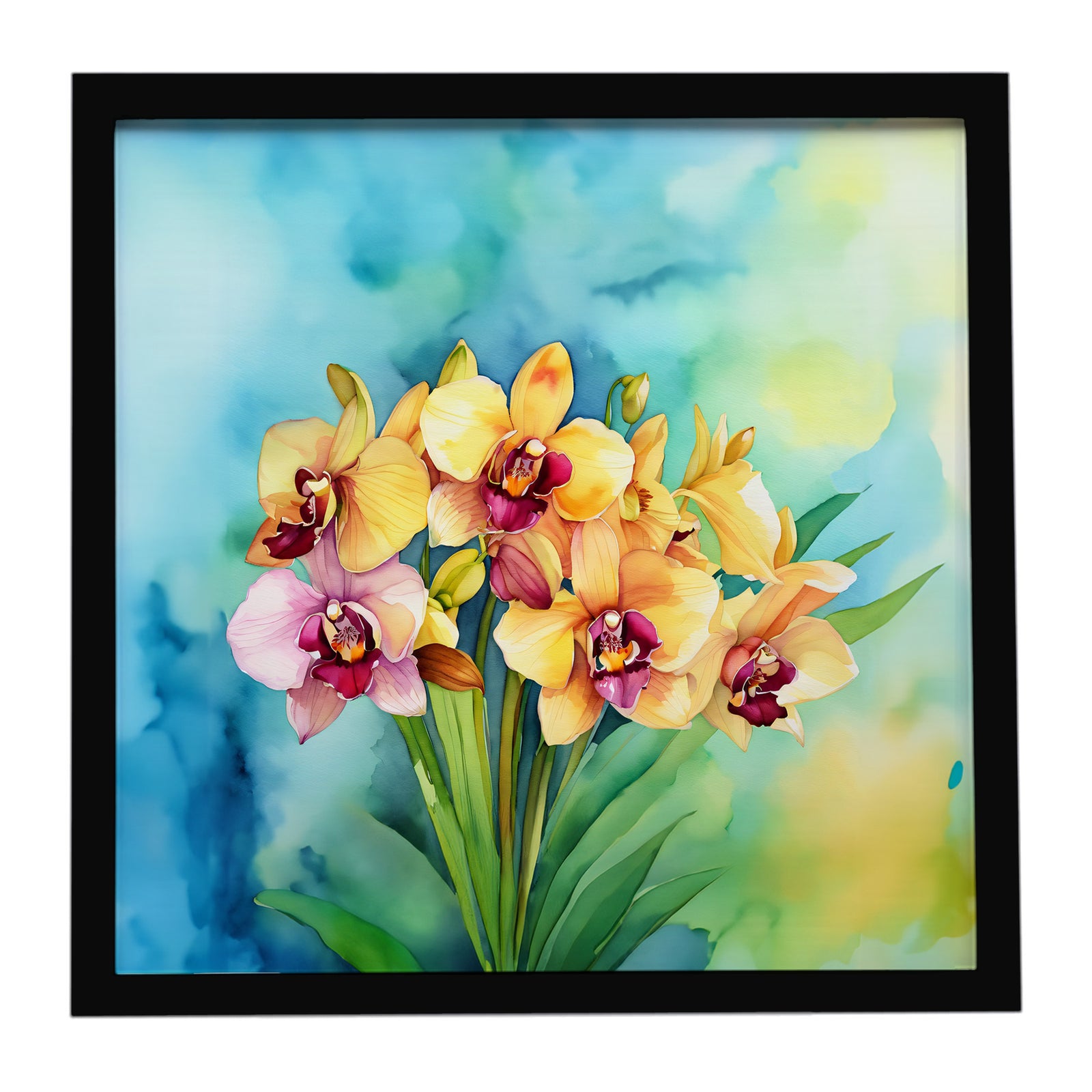 Caroline's Treasures Orchids in Watercolor Framed Metal Print