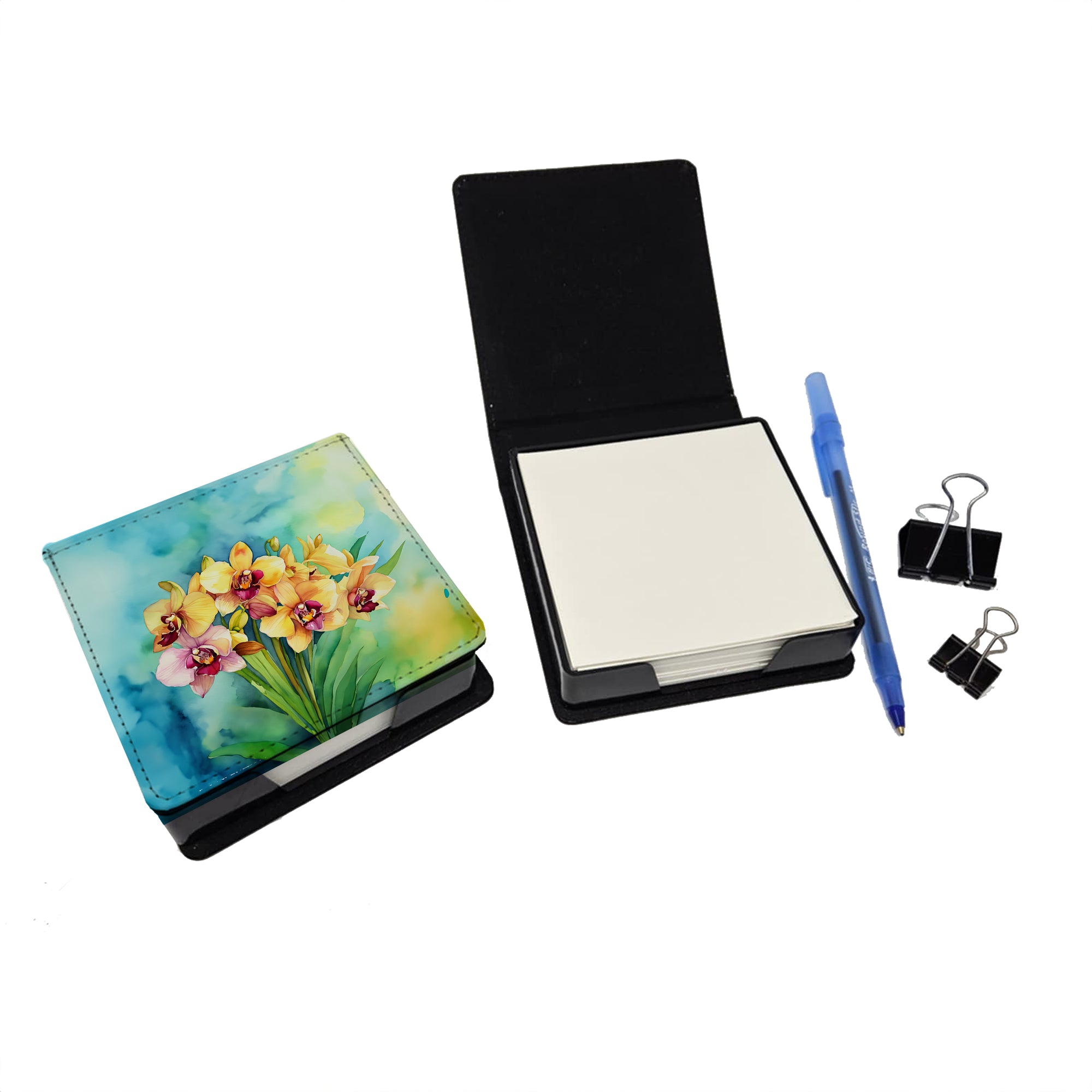 Caroline's Treasures Orchids in Watercolor PU Leather Note Paper Holder