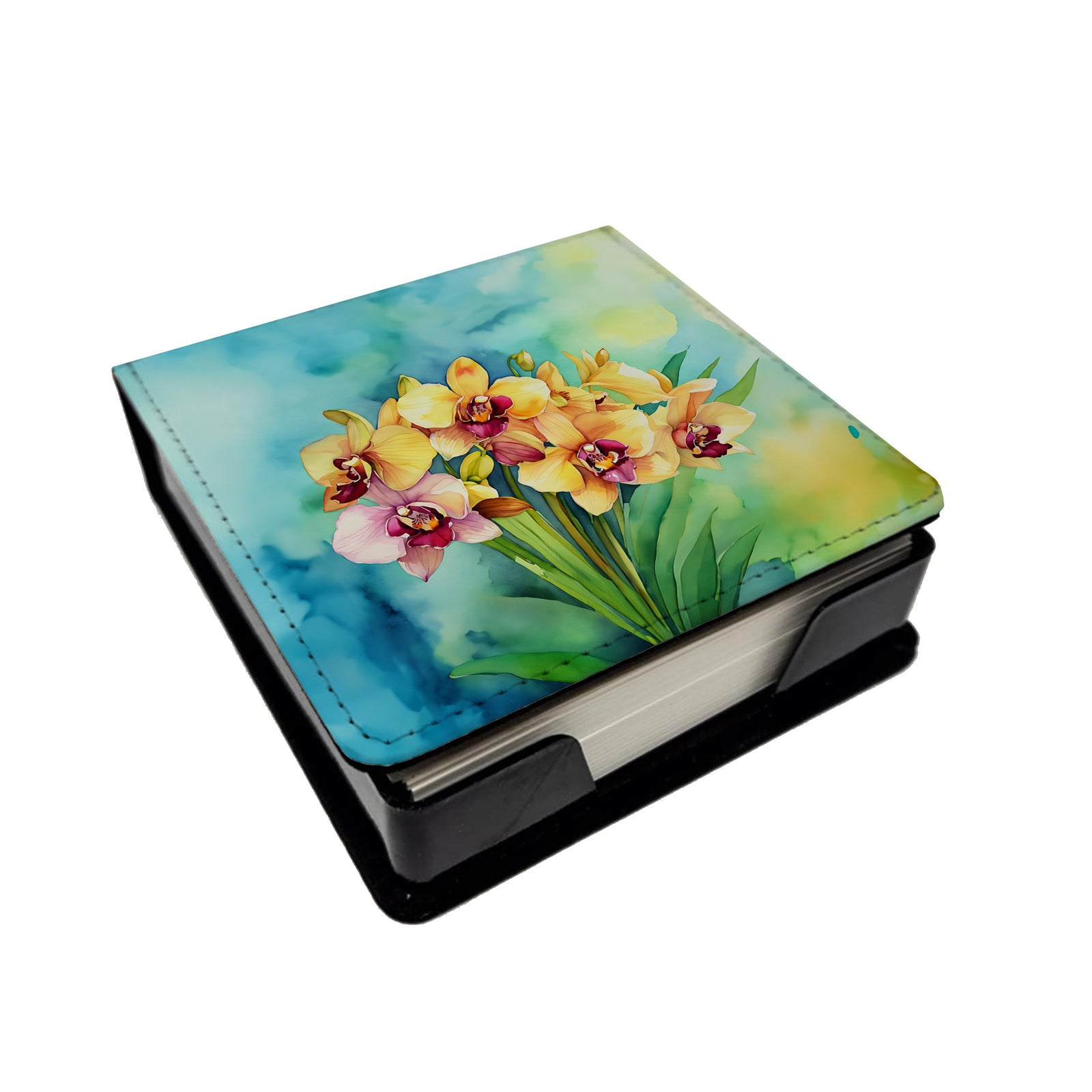 Caroline's Treasures Orchids in Watercolor PU Leather Note Paper Holder