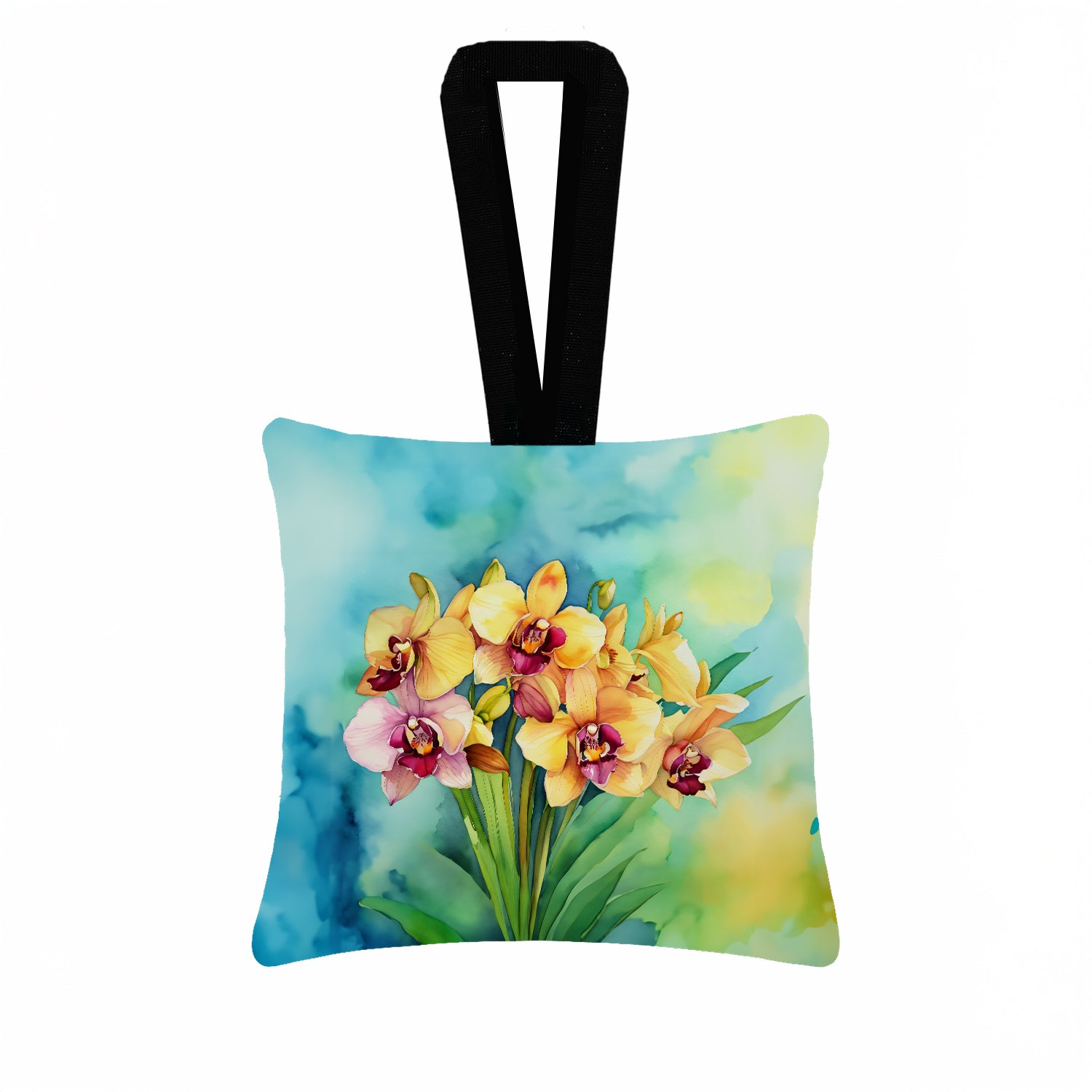 Caroline's Treasures Orchids in Watercolor Hanging Square Fabric Ornament 3.5 × 3.5