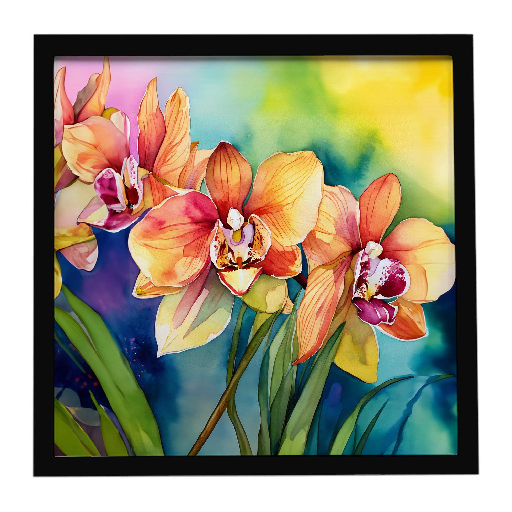 Caroline's Treasures Orchids in Watercolor Framed Metal Print