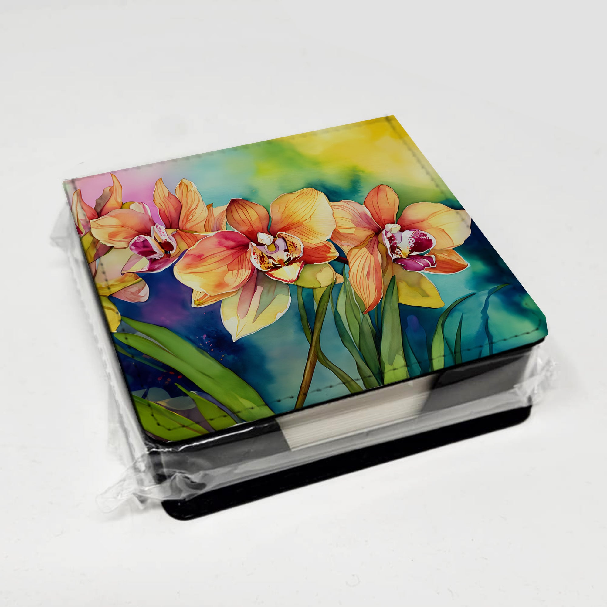 Caroline's Treasures Orchids in Watercolor PU Leather Note Paper Holder