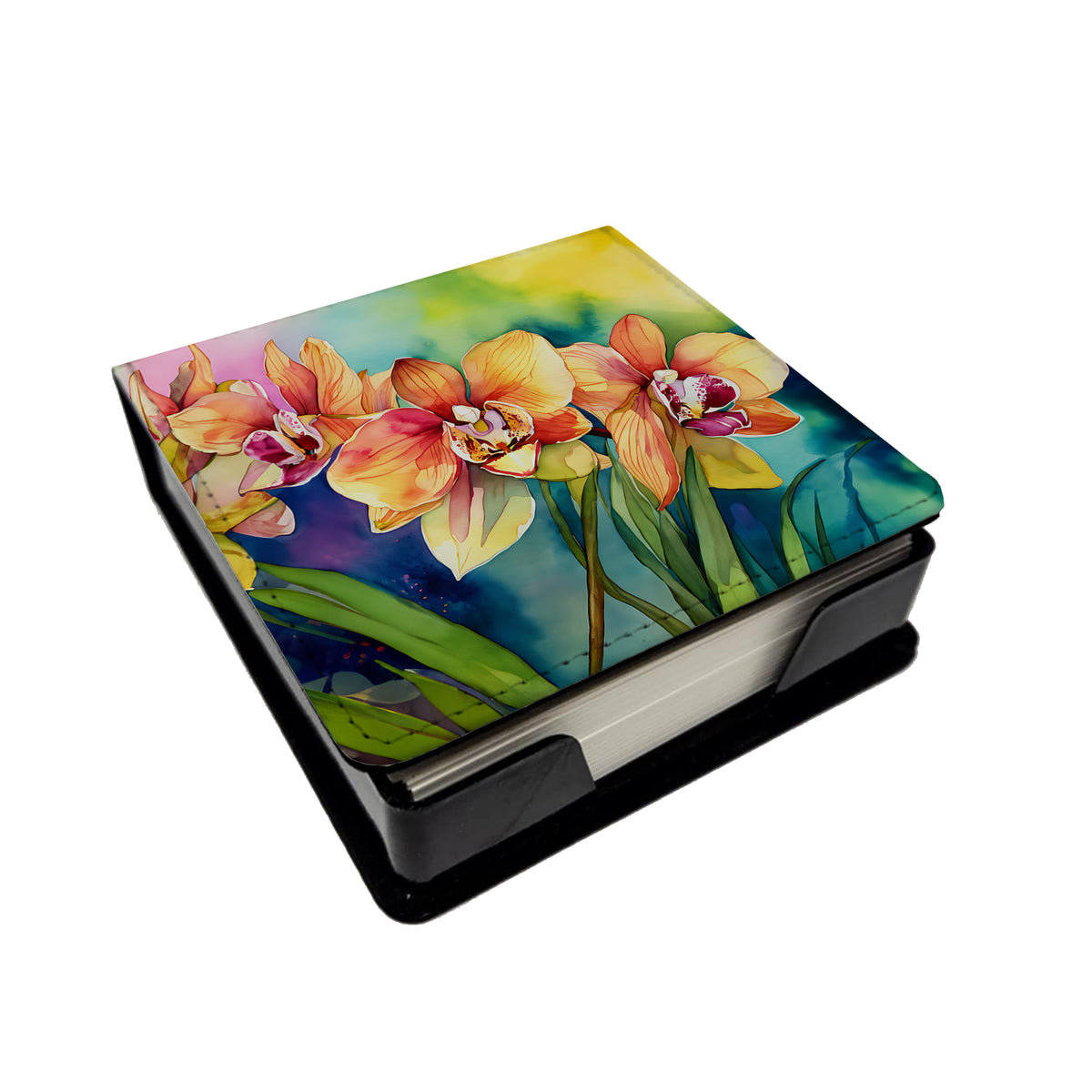 Caroline's Treasures Orchids in Watercolor PU Leather Note Paper Holder