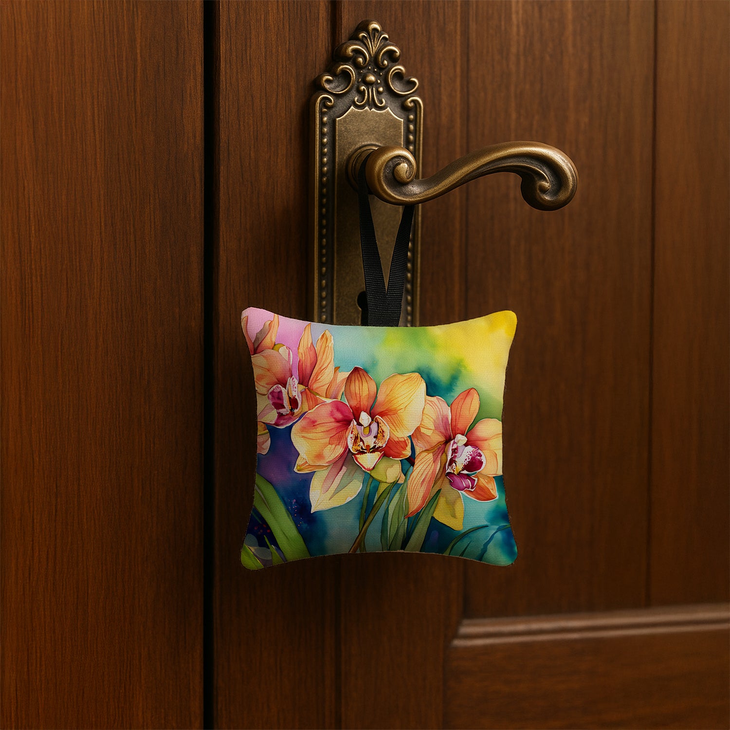 Caroline's Treasures Orchids in Watercolor Hanging Square Fabric Ornament 3.5 × 3.5