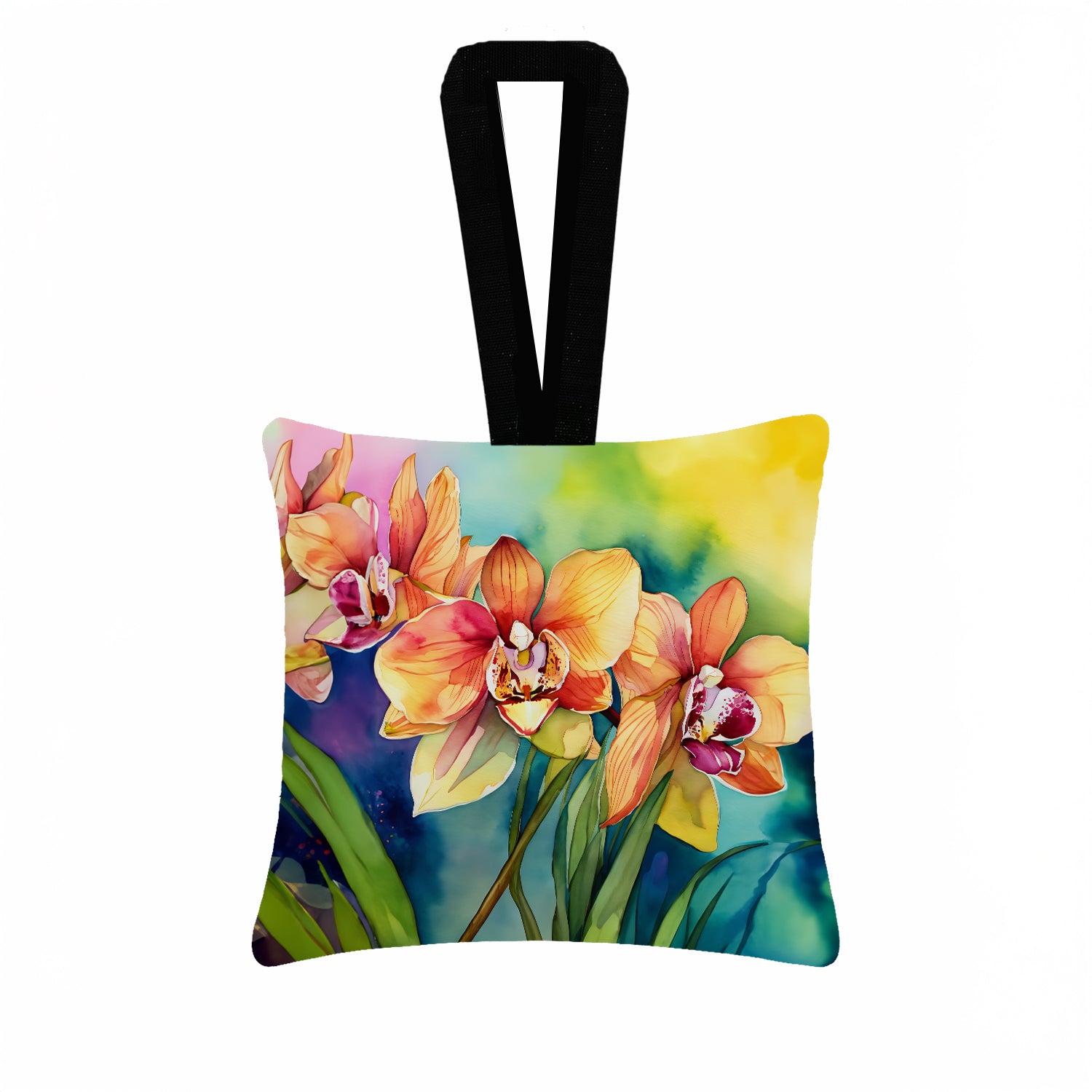 Caroline's Treasures Orchids in Watercolor Hanging Square Fabric Ornament 3.5 × 3.5