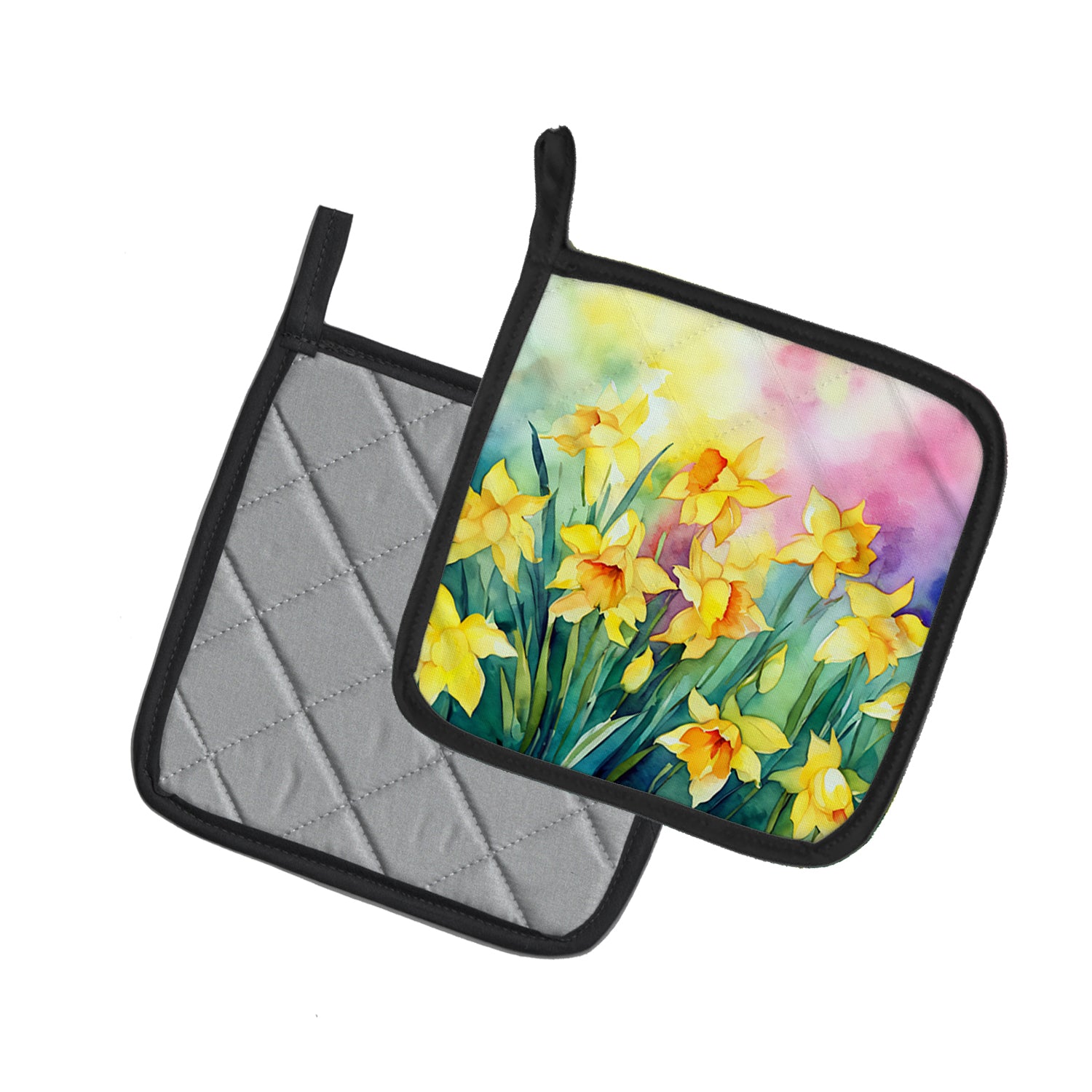 Caroline's Treasures Daffodils in Watercolor Pot Holders - Set of 2 Decorative Kitchen Helpers | Made in the USA