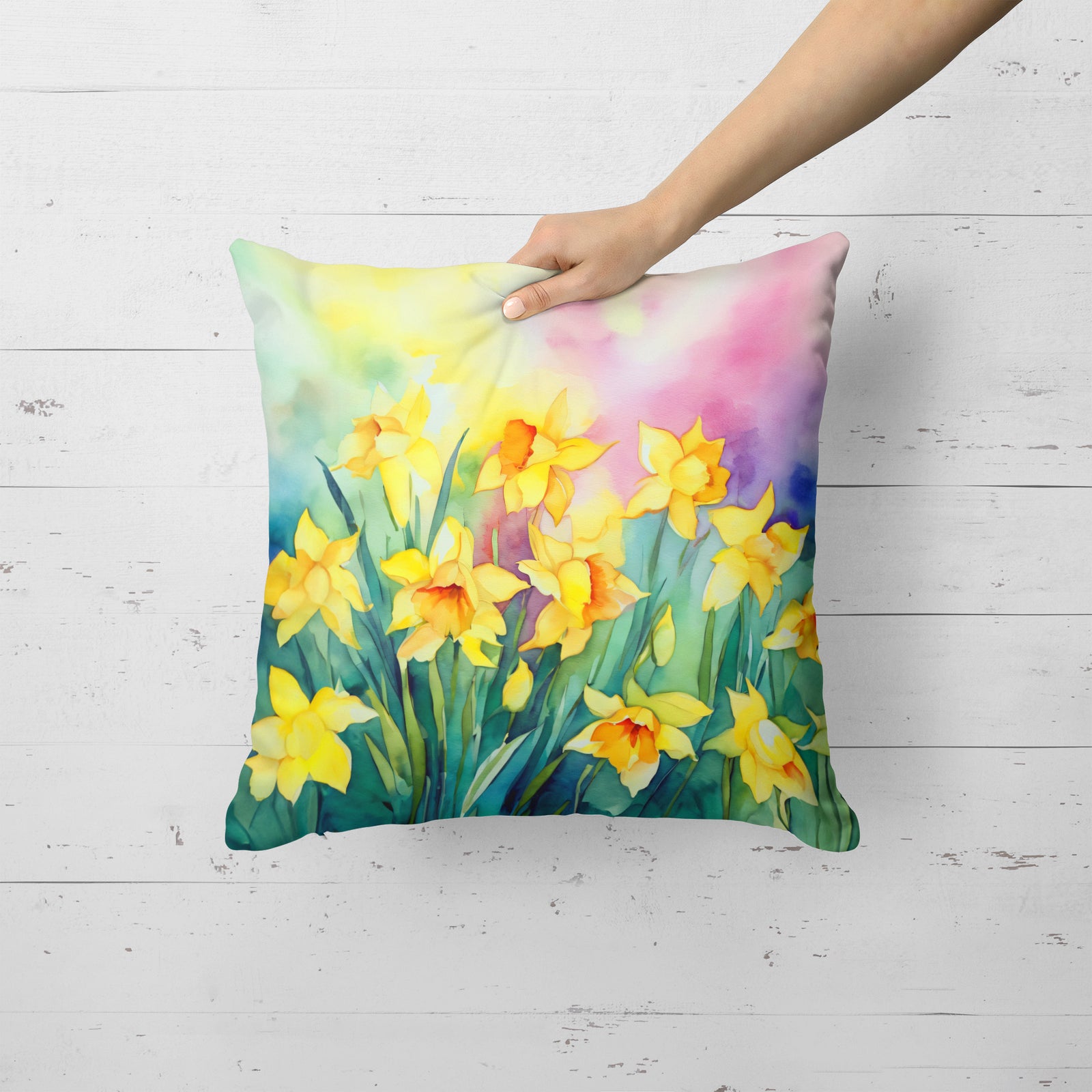 Caroline's Treasures Daffodils in Watercolor Throw Pillow