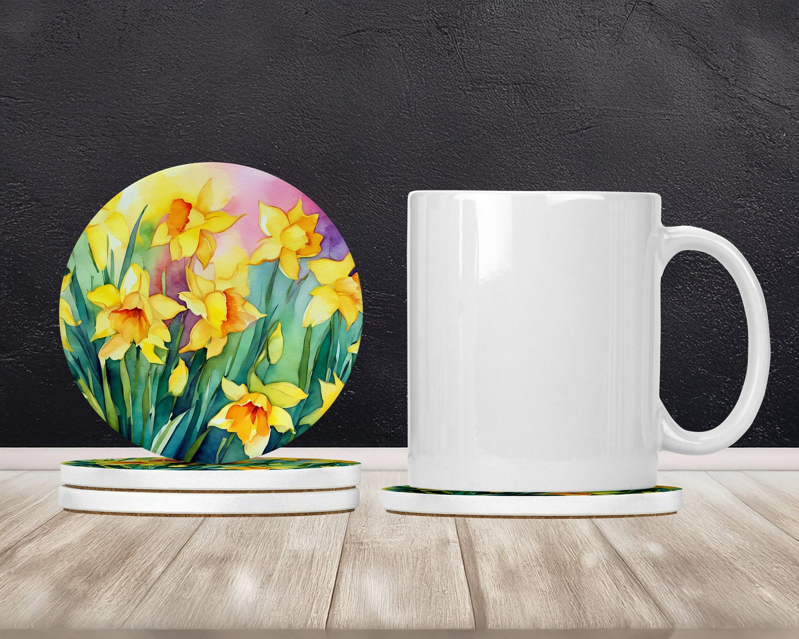 Caroline's Treasures Daffodils in Watercolor Large Sandstone Coasters Pack of 4