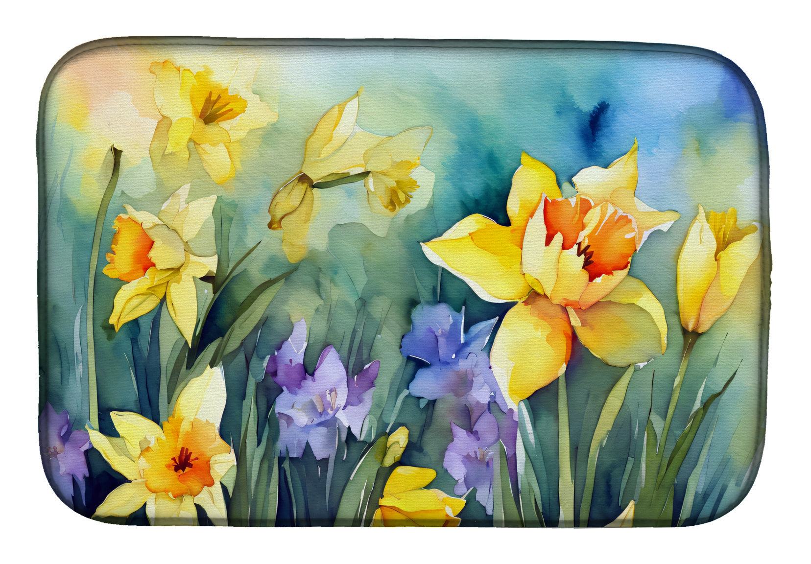 Caroline's Treasures Daffodils in Watercolor Dish Drying Mat