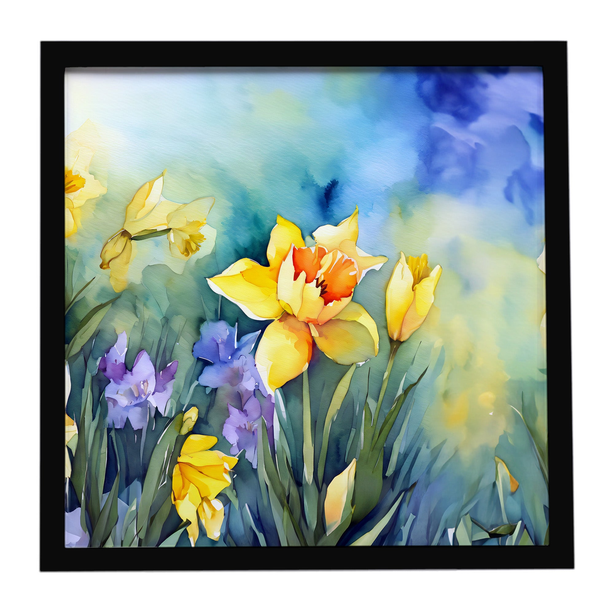 Caroline's Treasures Daffodils in Watercolor Framed Metal Print