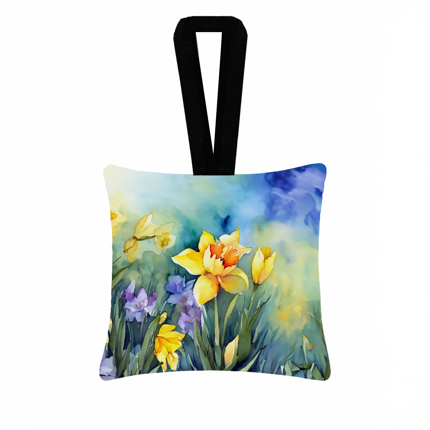 Caroline's Treasures Daffodils in Watercolor Hanging Square Fabric Ornament 3.5 × 3.5
