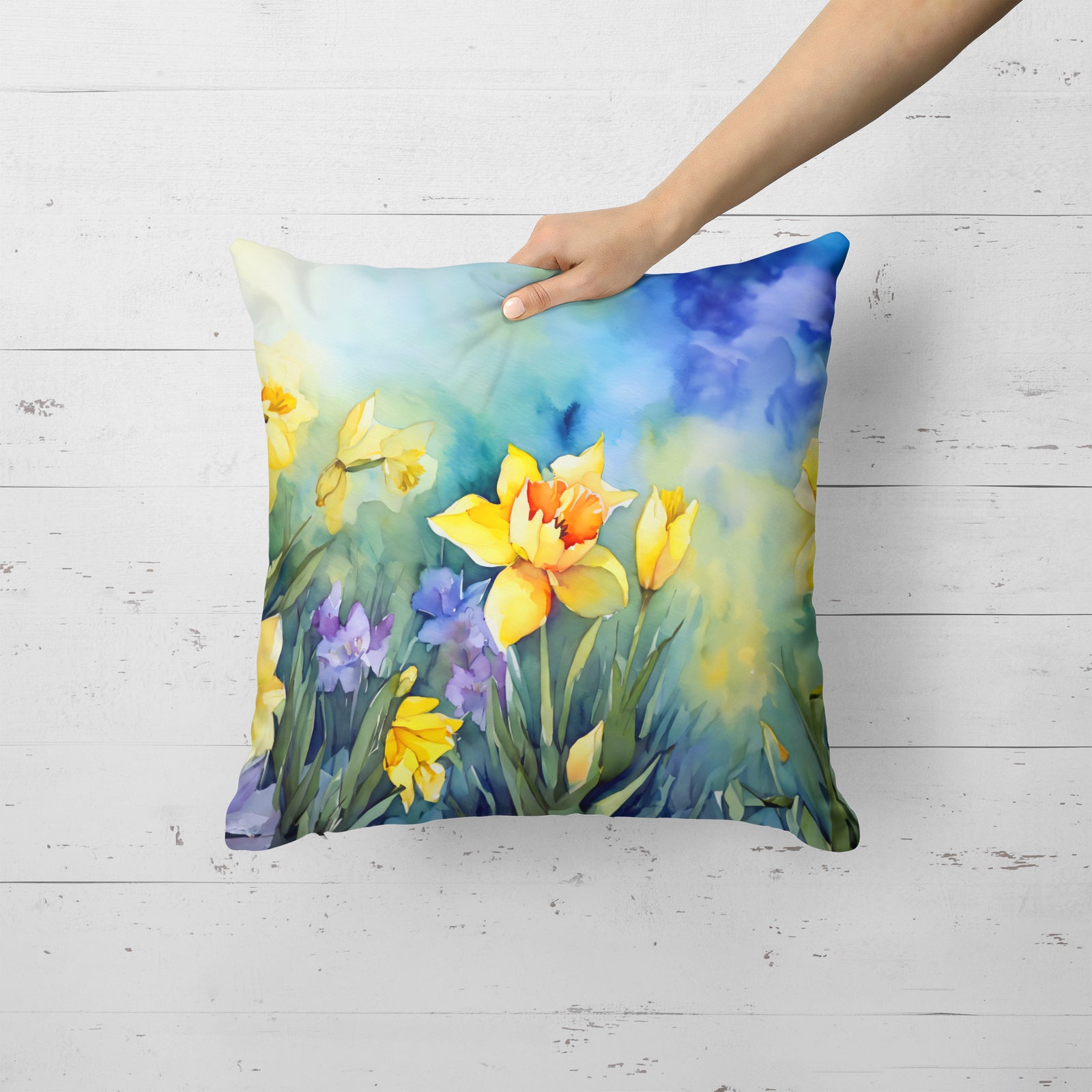 Caroline's Treasures Daffodils in Watercolor Throw Pillow