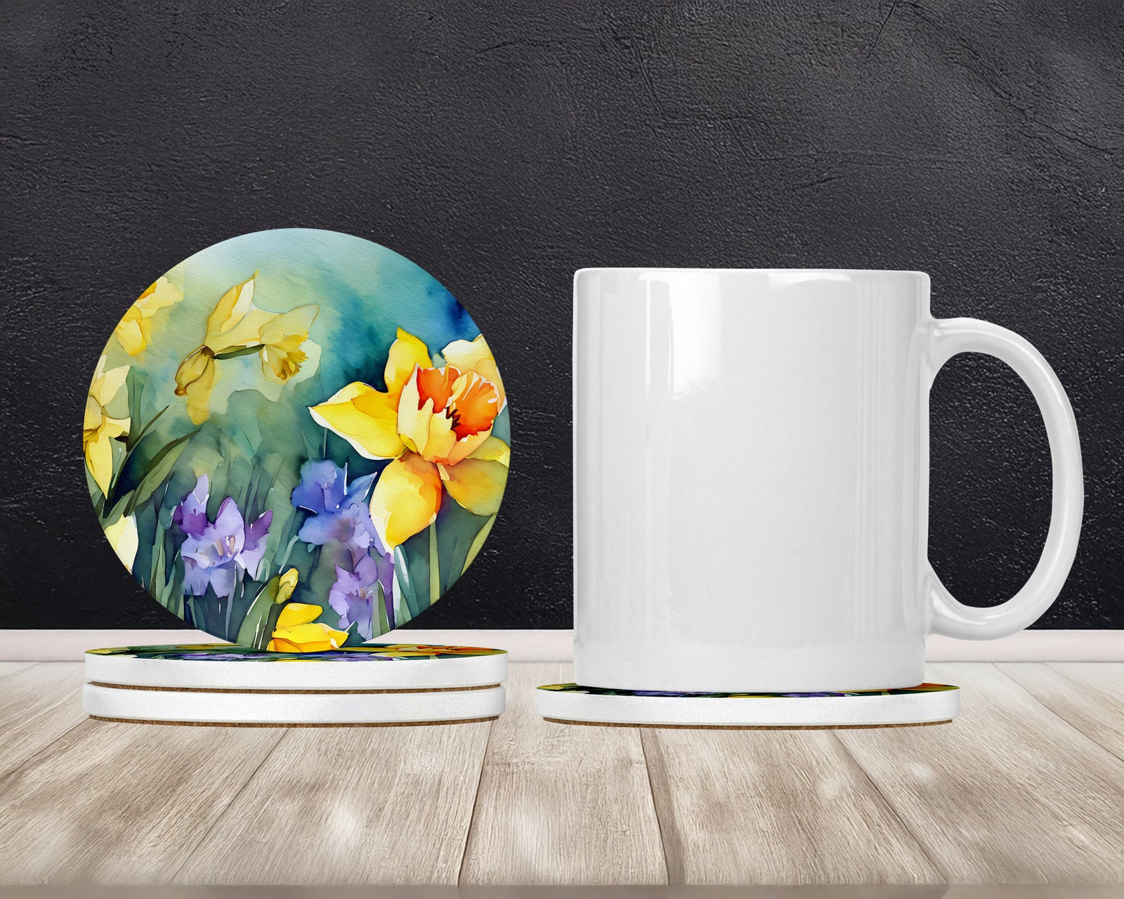 Caroline's Treasures Daffodils in Watercolor Large Sandstone Coasters Pack of 4