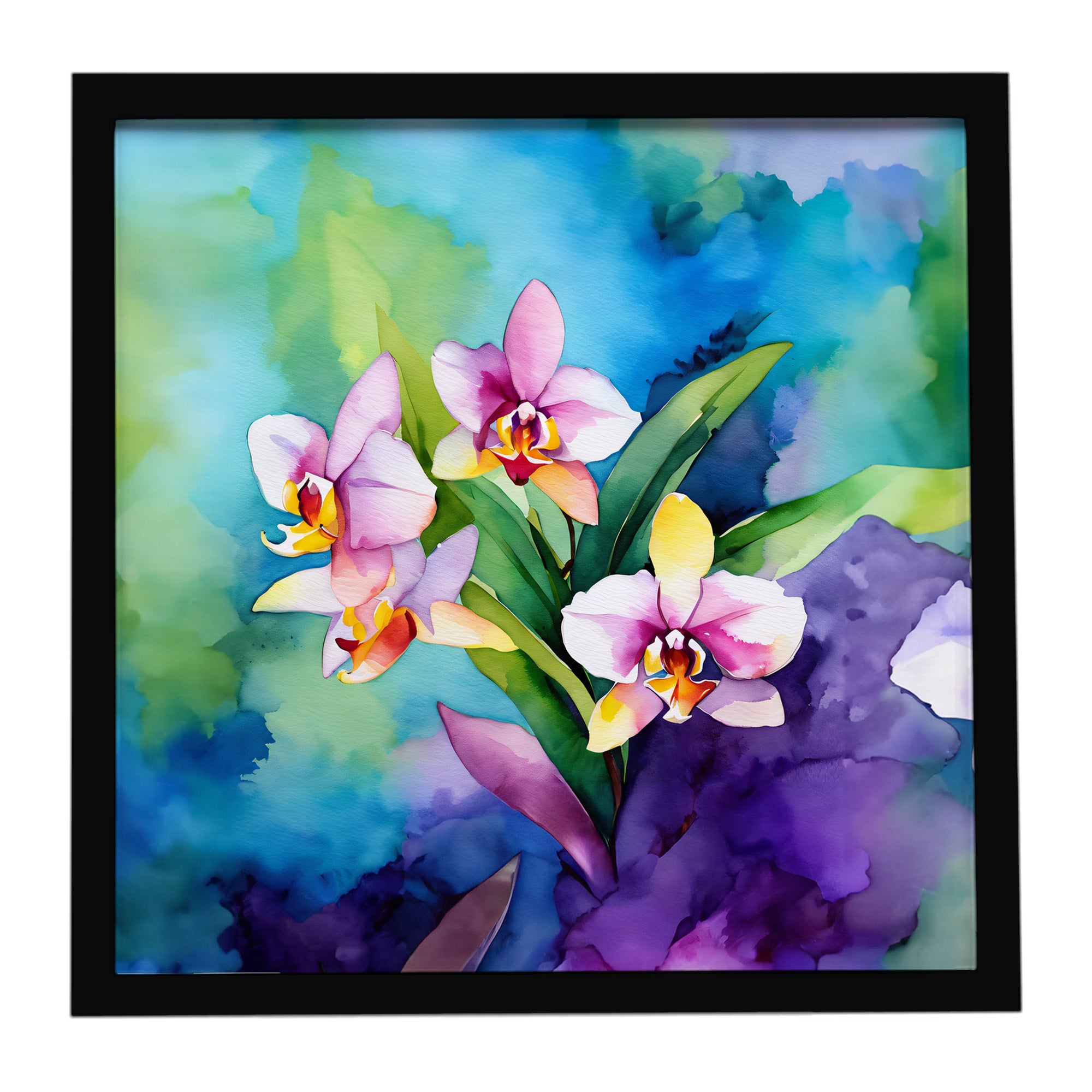 Caroline's Treasures Orchids in Watercolor Framed Metal Print