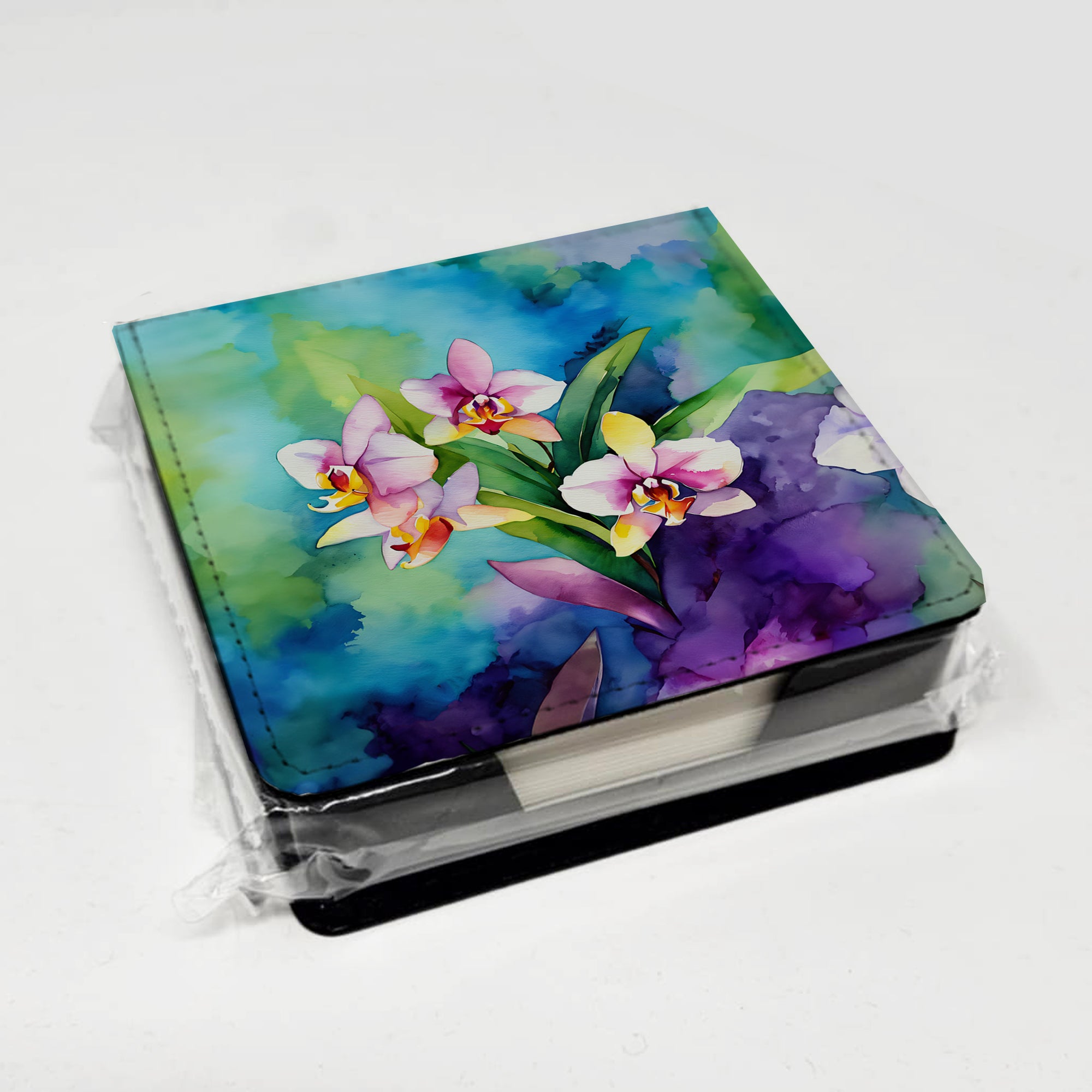 Caroline's Treasures Orchids in Watercolor PU Leather Note Paper Holder