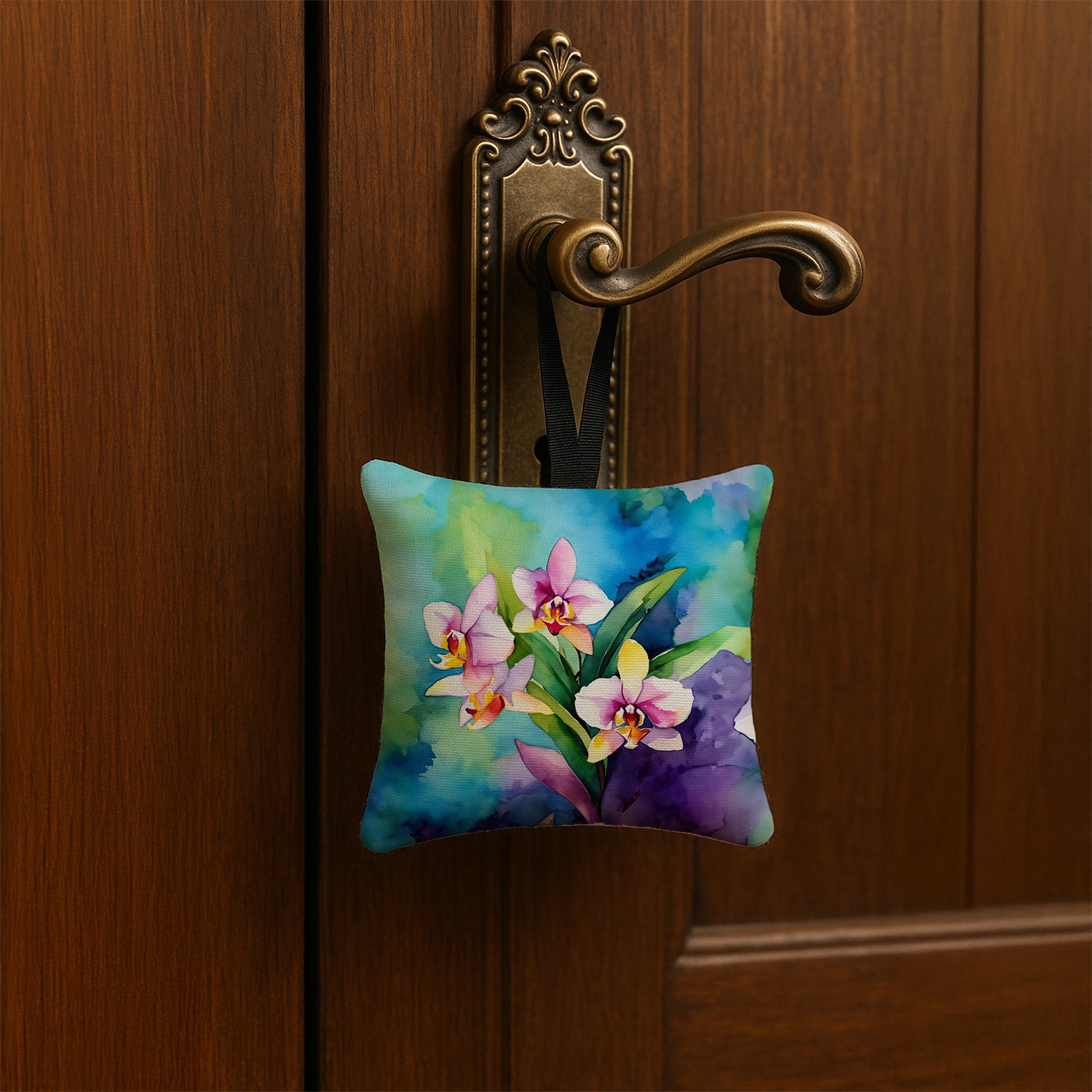 Caroline's Treasures Orchids in Watercolor Hanging Square Fabric Ornament 3.5 × 3.5